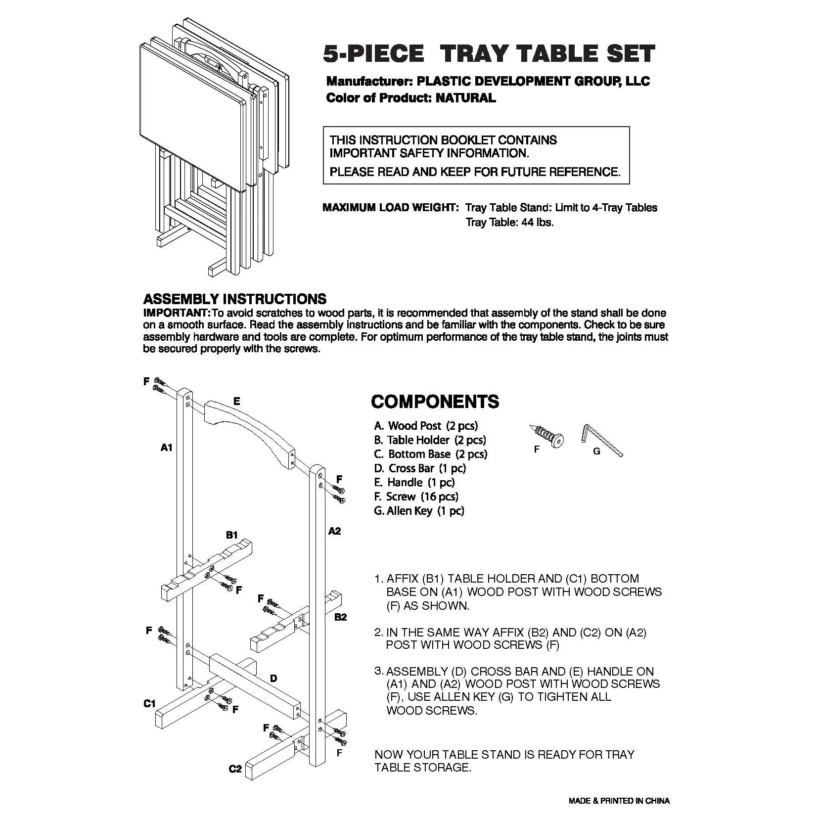 Plastic Development Group Portable Folding Table Wooden TV Tray Set, Natural - Image 6