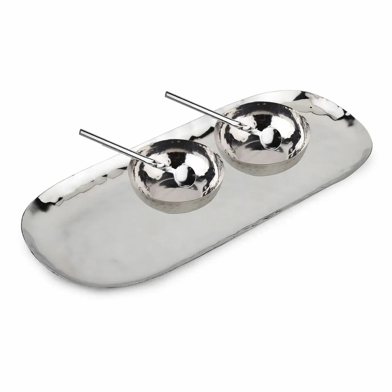 Polished Hammered Stainless Steel 5 PC Condiment Set - Image 4