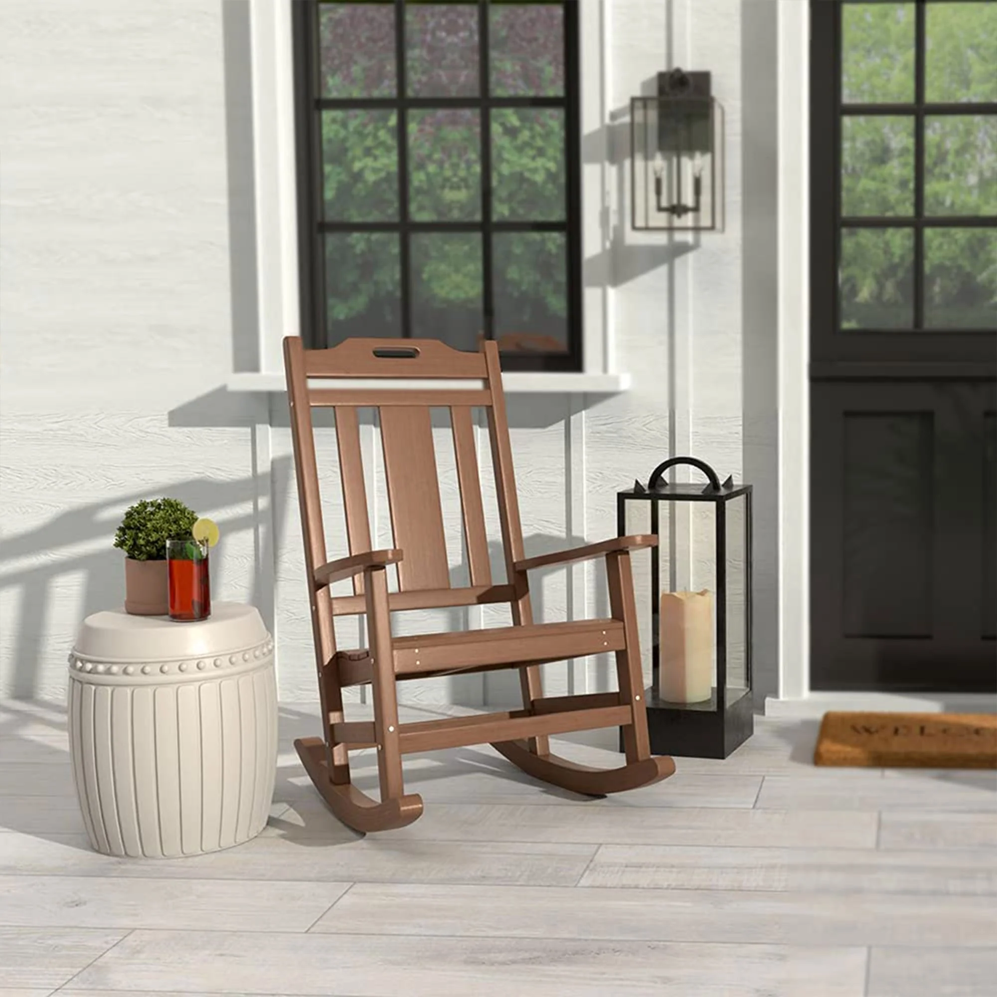 PolyTEAK Porch Rockers Collection Poly Lumber All Weather Rocking Chair, Brown - Image 5