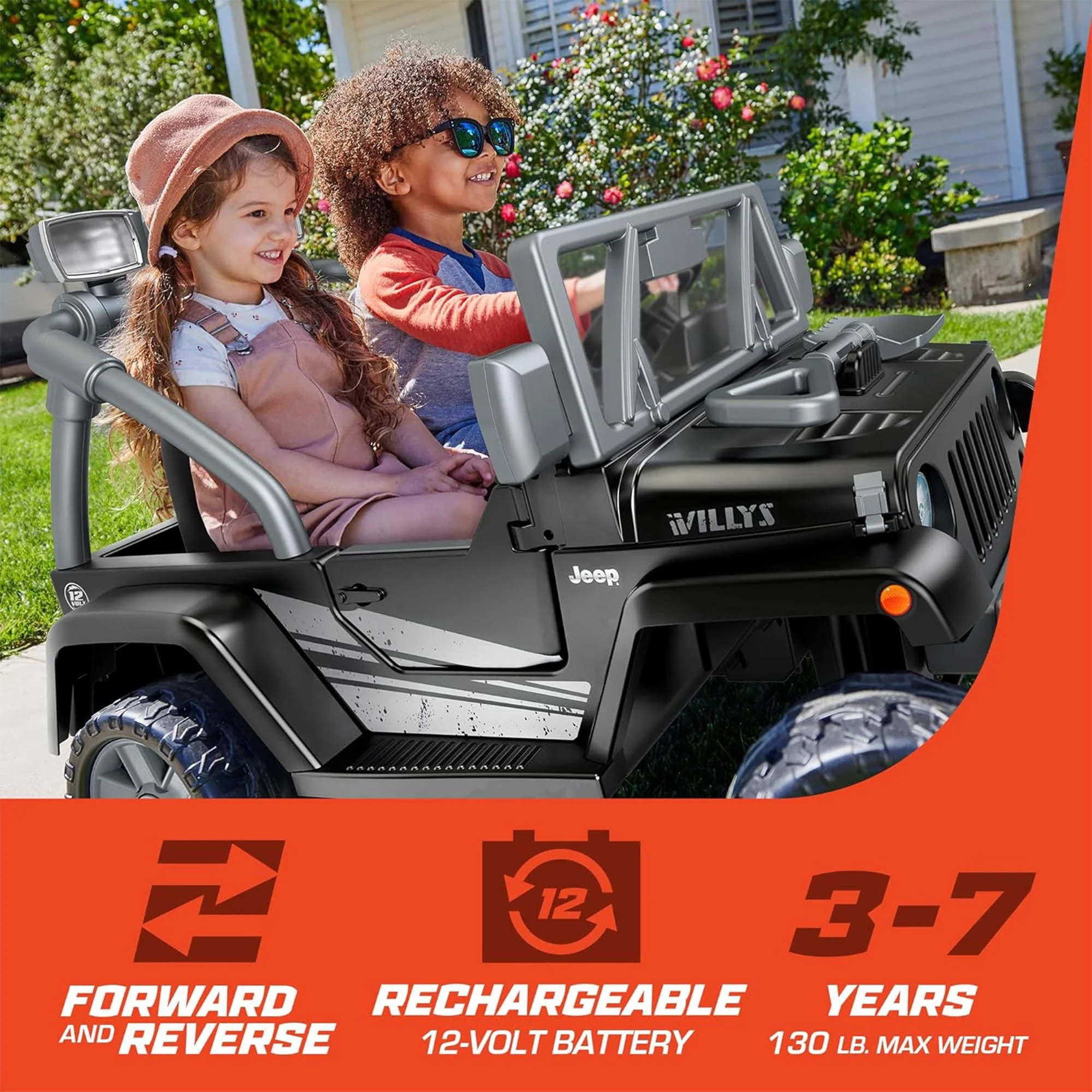 Power Wheels Jeep Wrangler Willys 2 Seater Toddler Kids Ride On Car SUV, Black - Image 2