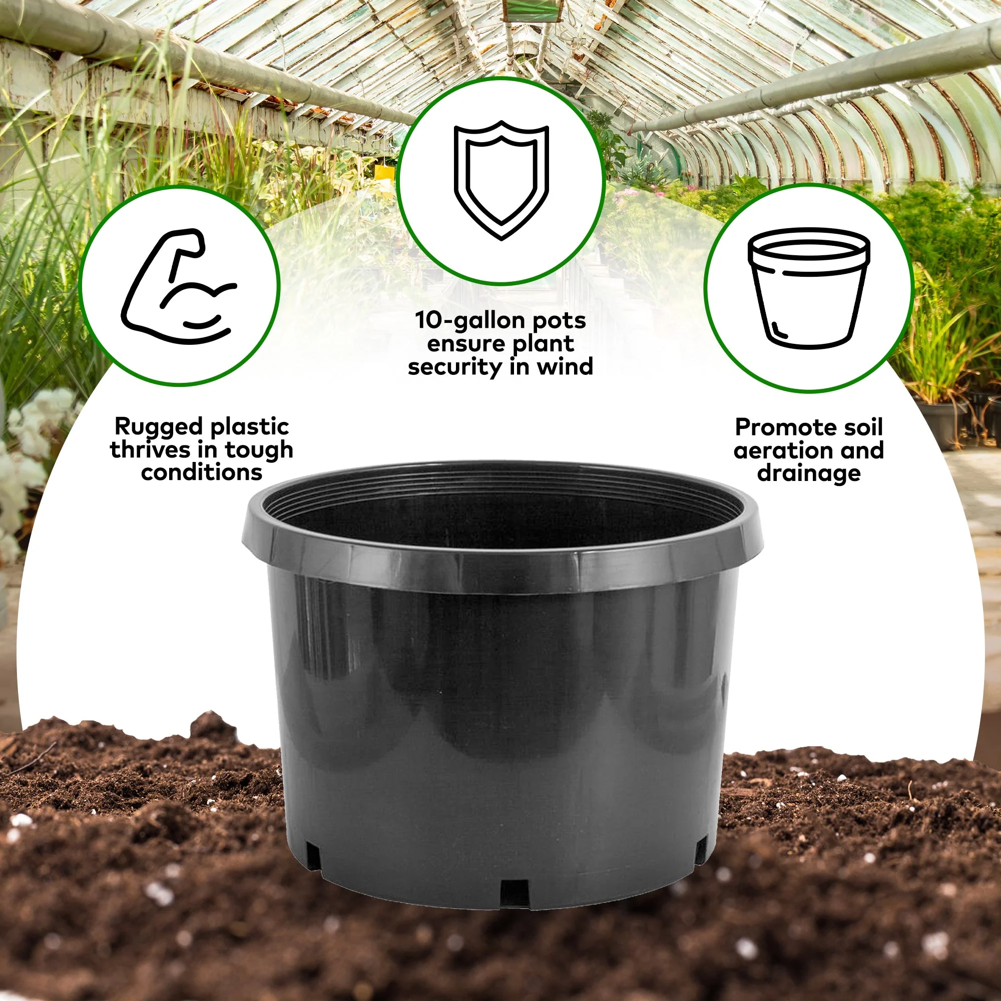 Pro Cal 10 Gallon Premium Nursery Black Plastic Planter Garden Grow Pots, 5 Pack - Image 3