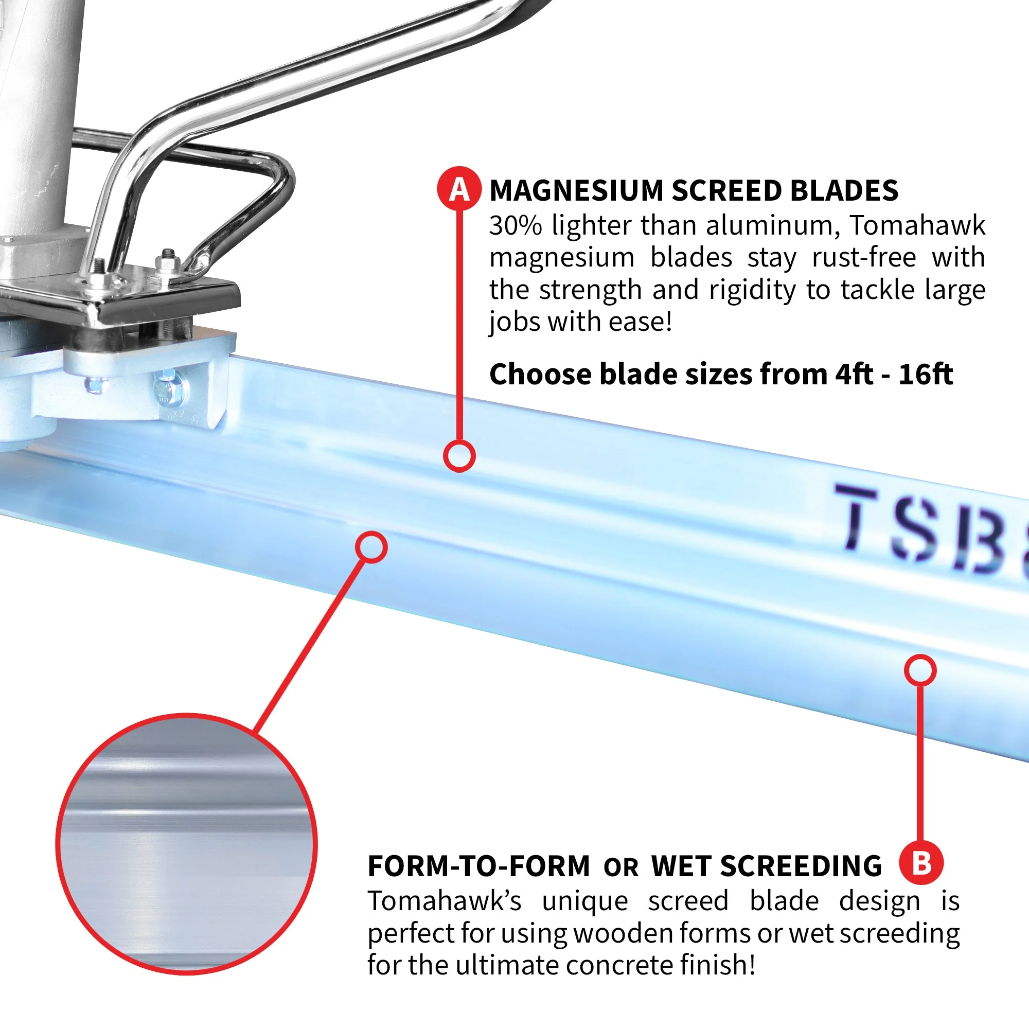 PRO Series Magnesium Power Screed Concrete Finishing Blade (Choose 4ft, 6ft, 8ft, 10ft, 12ft, 14ft, 16ft) - Image 3