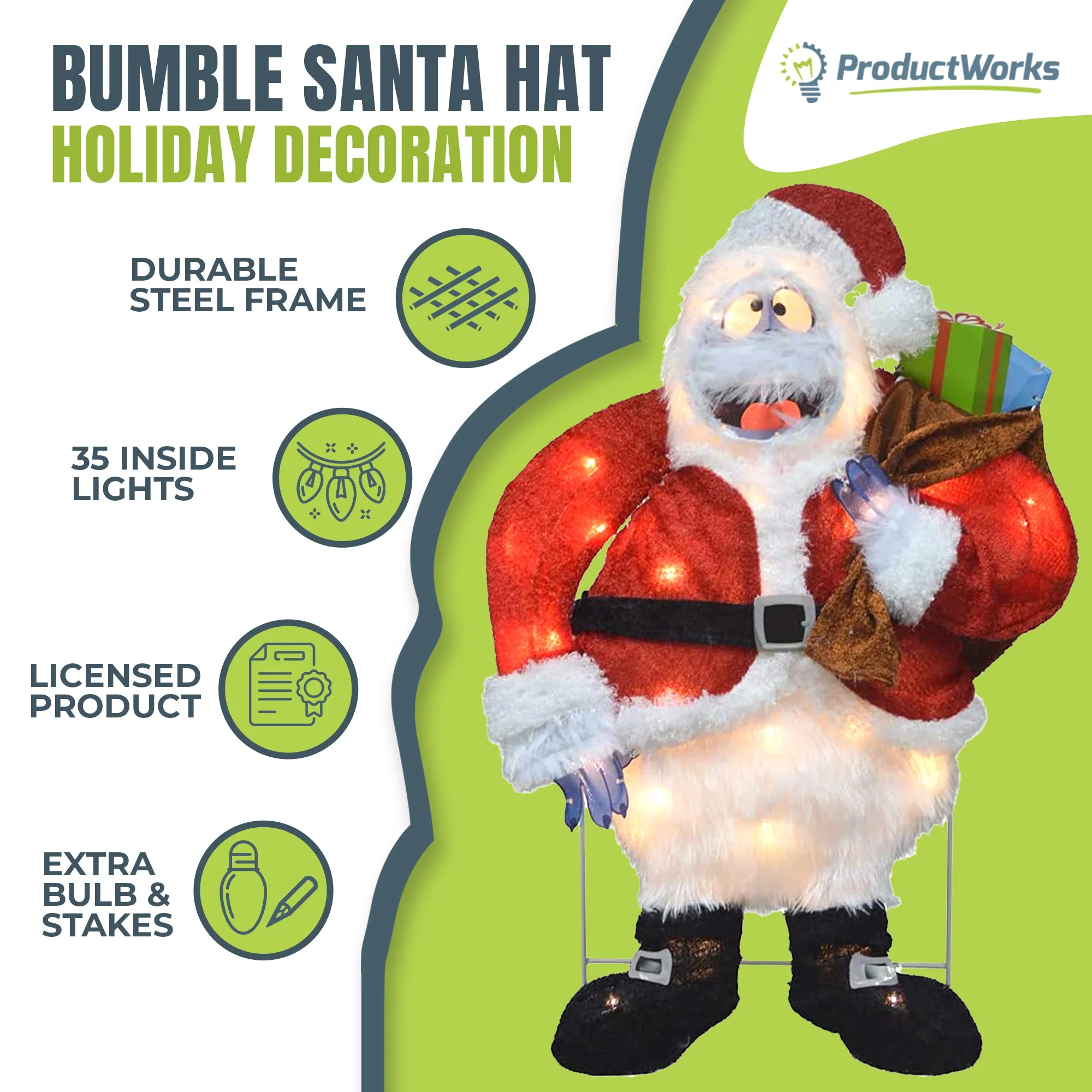 ProductWorks 24 Inch Santa Bumble Pre-Lit Christmas Yard Ornament Holiday Decor - Image 2