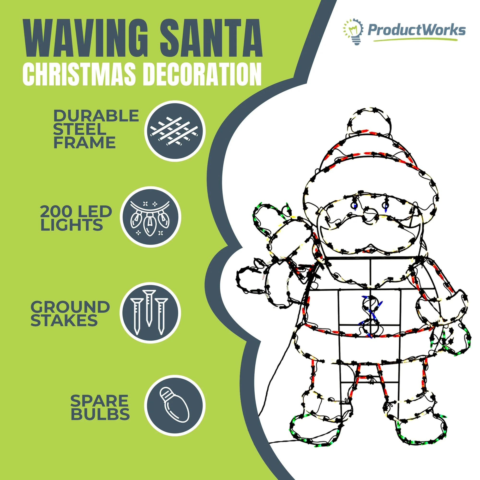 ProductWorks 48" Pro-Line LED Animation Waving Santa Christmas Yard Decoration - Image 2