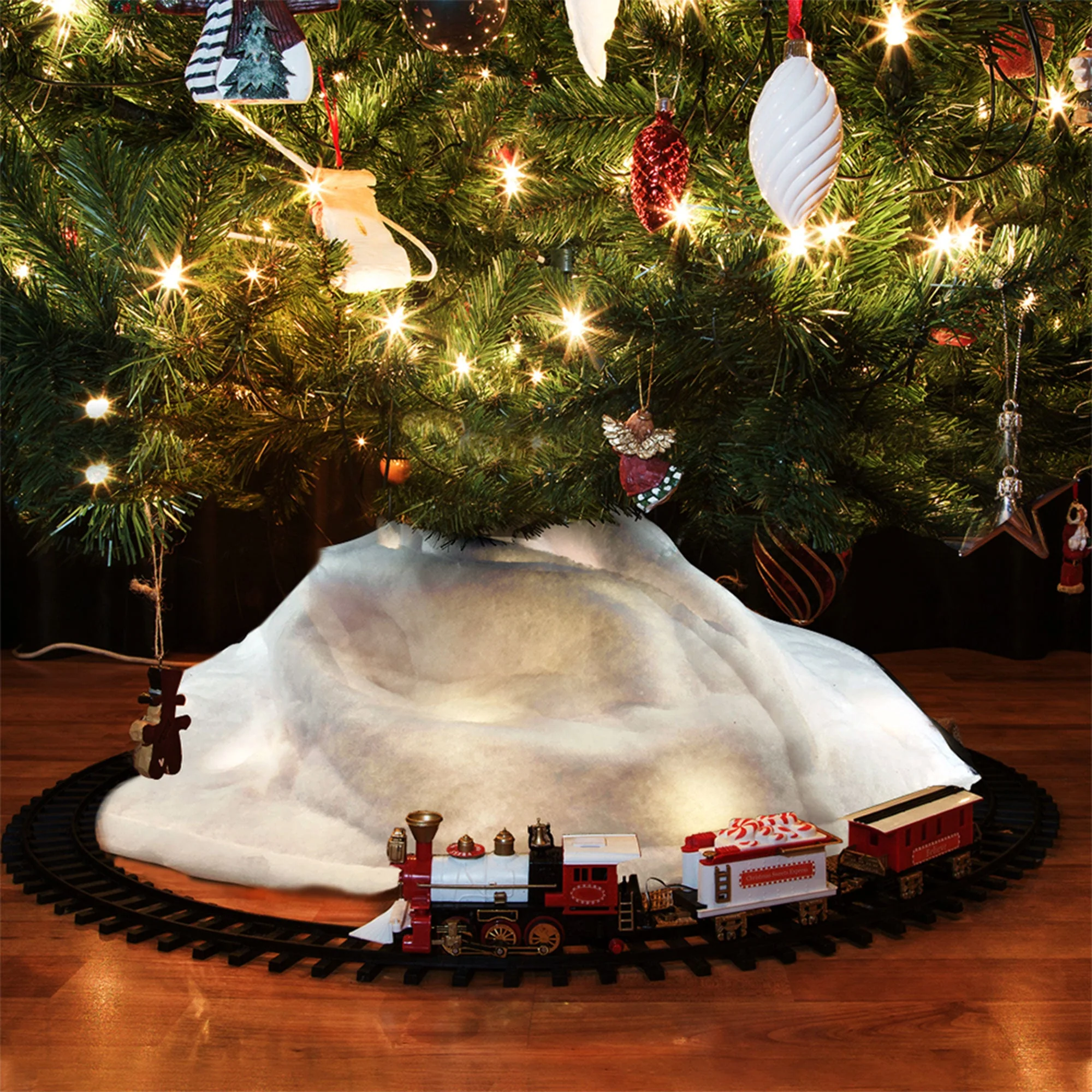 ProductWorks Pre-Lit Snow Cover Blanket 8 Function Holiday Decoration, 48" x 15" - Image 8
