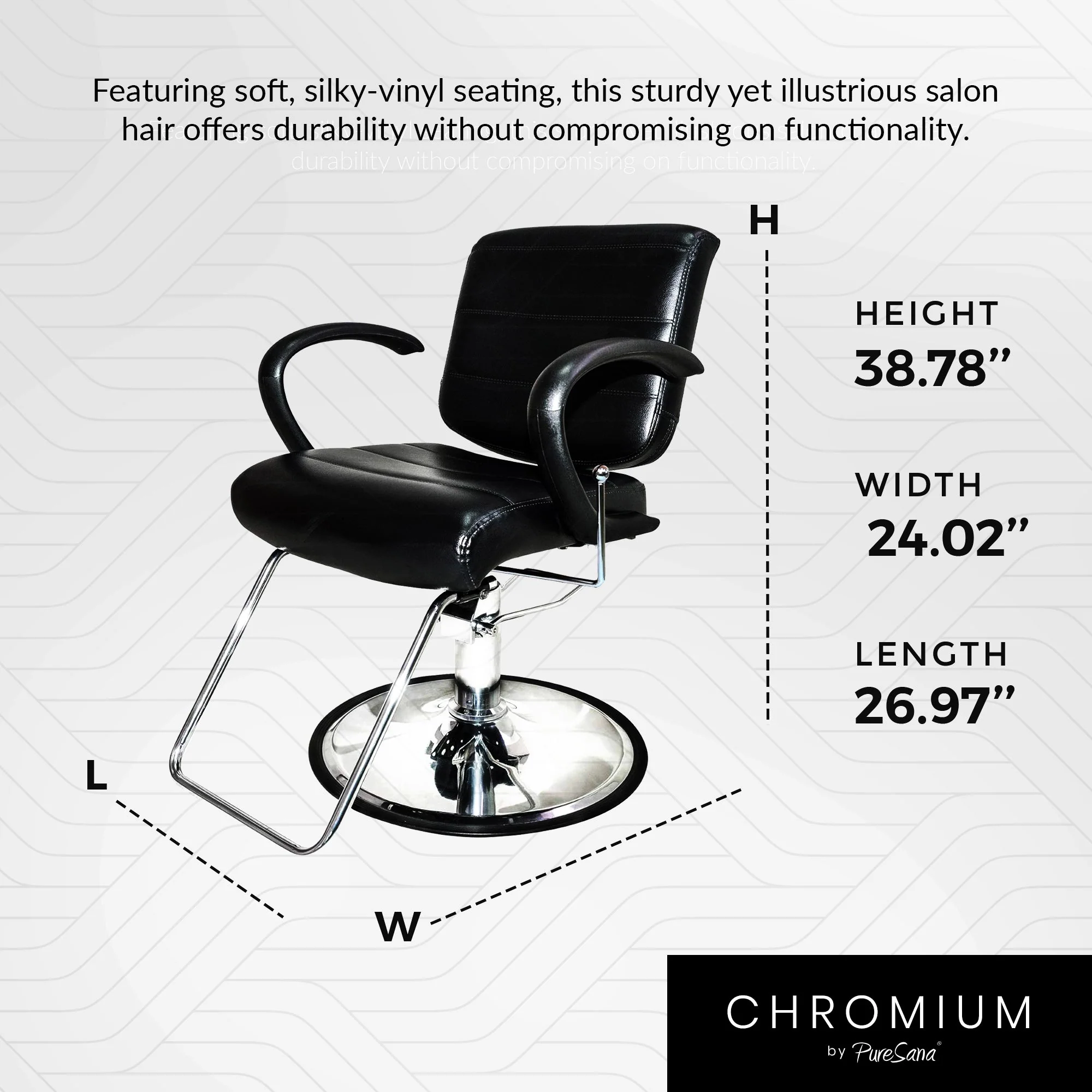 PureSana Chromium Kyler 360 Degree Professional All Purpose Salon Chair, Black - Image 3
