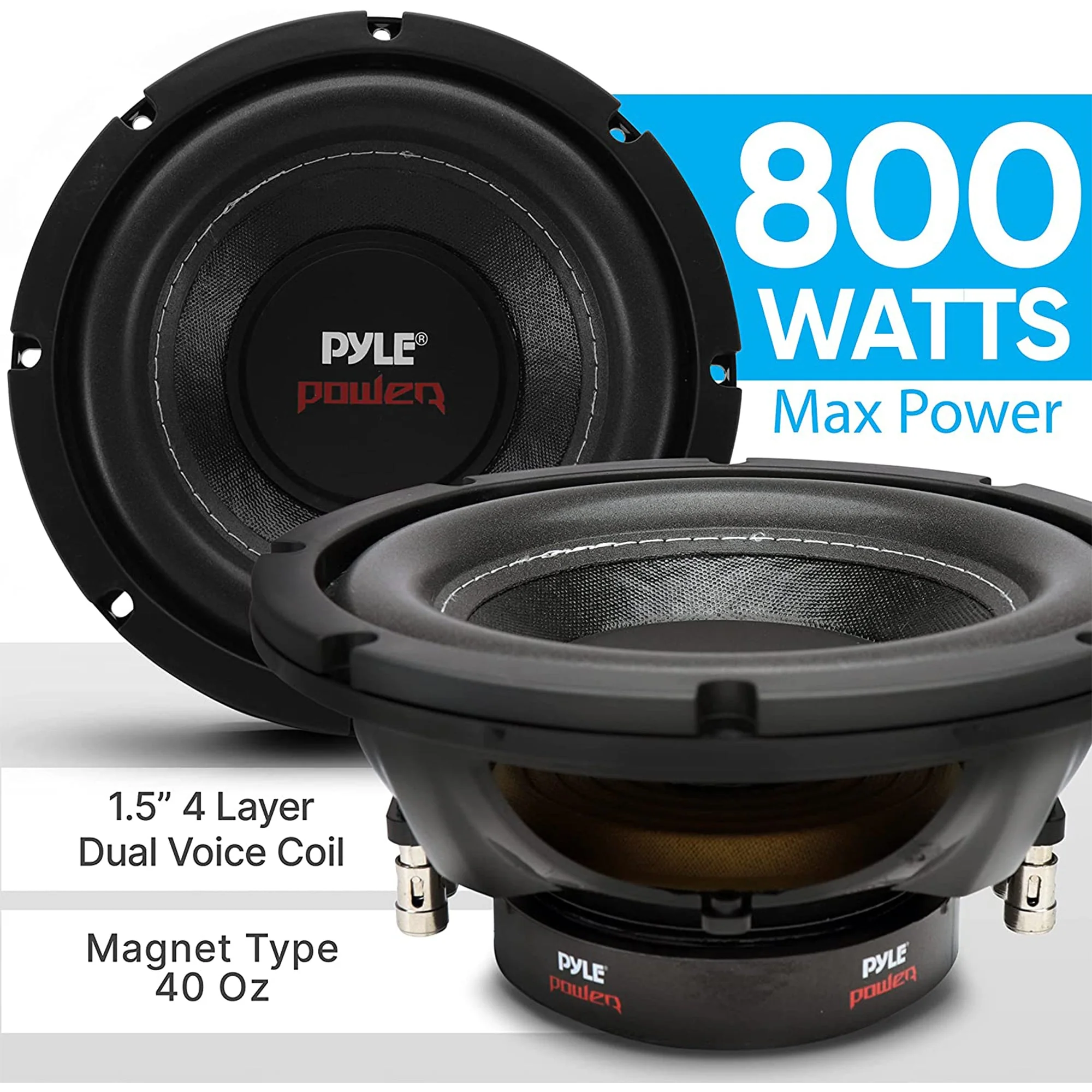 Pyle 8 Inch 1600W DVC 4 Ohm Car Audio Subwoofer Speaker Set, Black (2 Pack) - Image 8