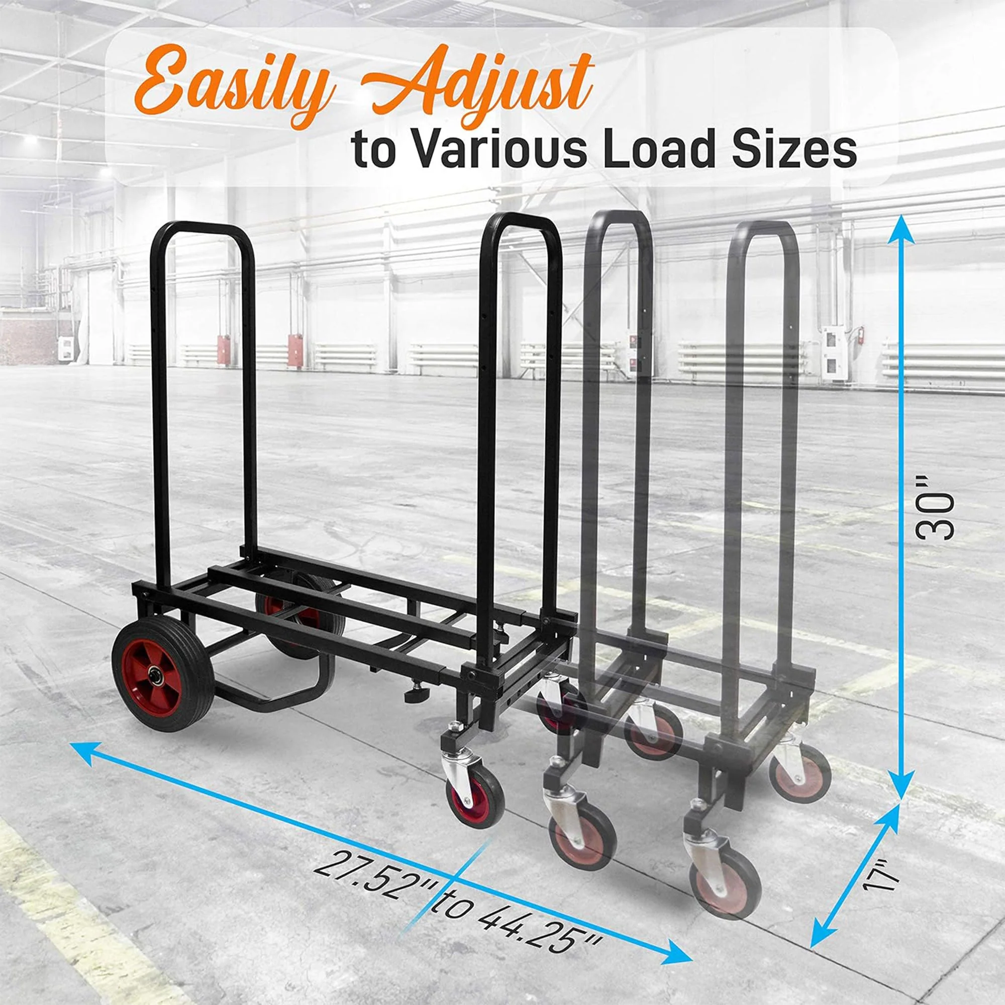 Pyle Compact Adjustable Folding Hand Truck Dolly Platform Equipment Cart, Black - Image 2