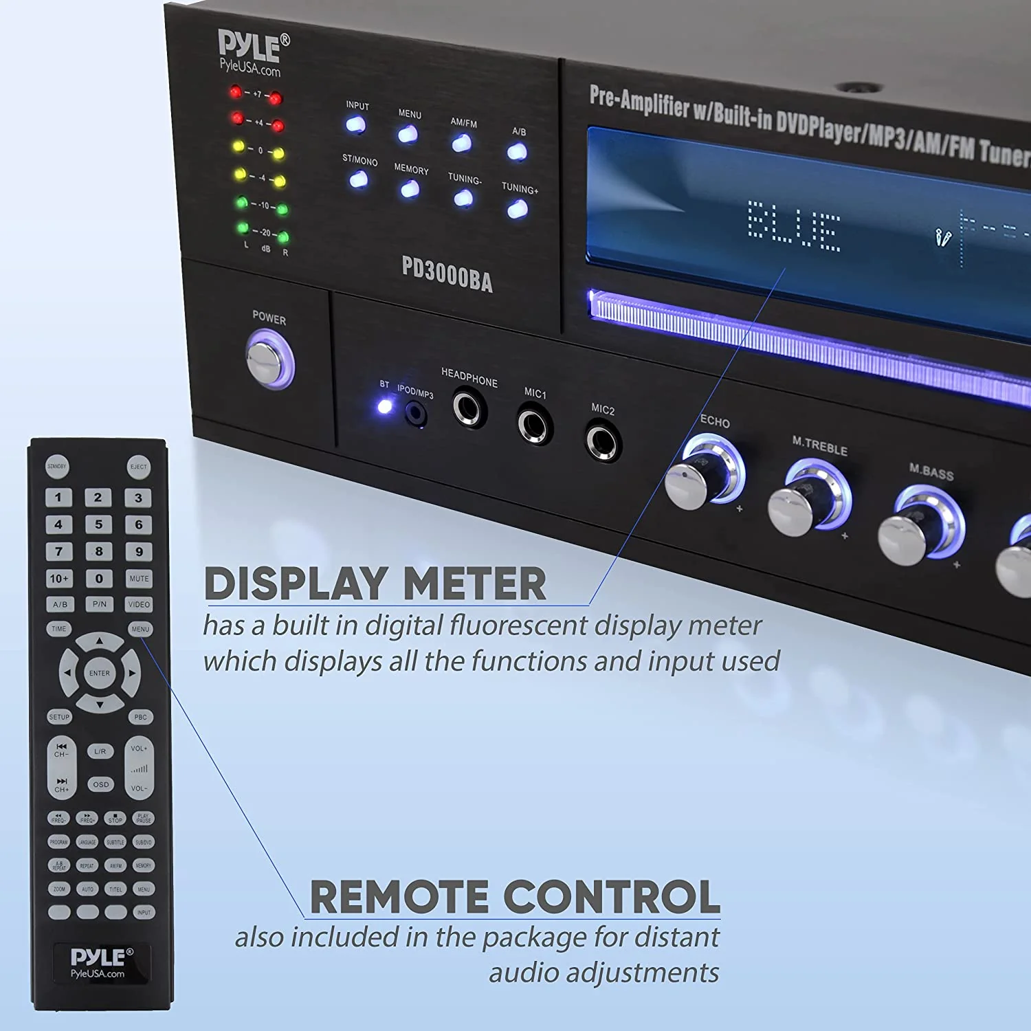 Pyle PD3000BA Home Theater Preamplifier Bluetooth Audio & Video Stereo Receiver - Image 6