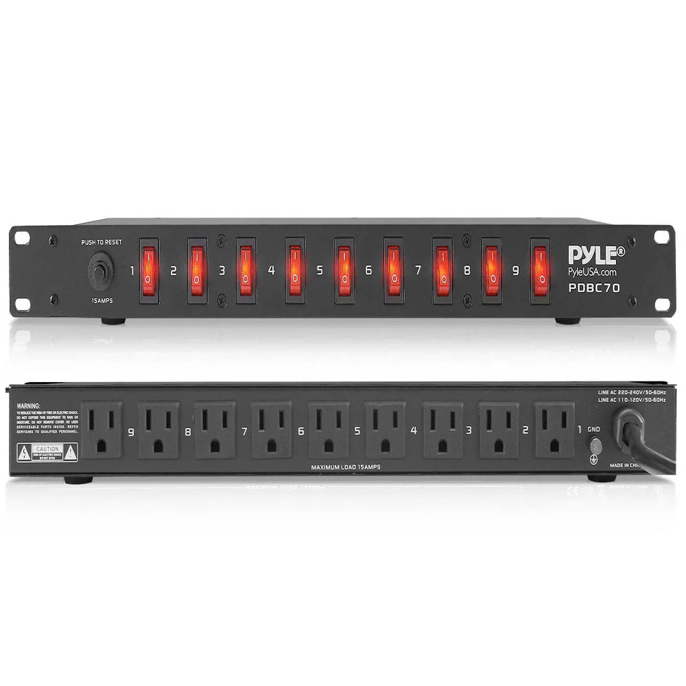 Pyle PDBC70 15 Amp Rack Mountable PDU Power Strip Surge Protector with 9 Outlets - Image 2