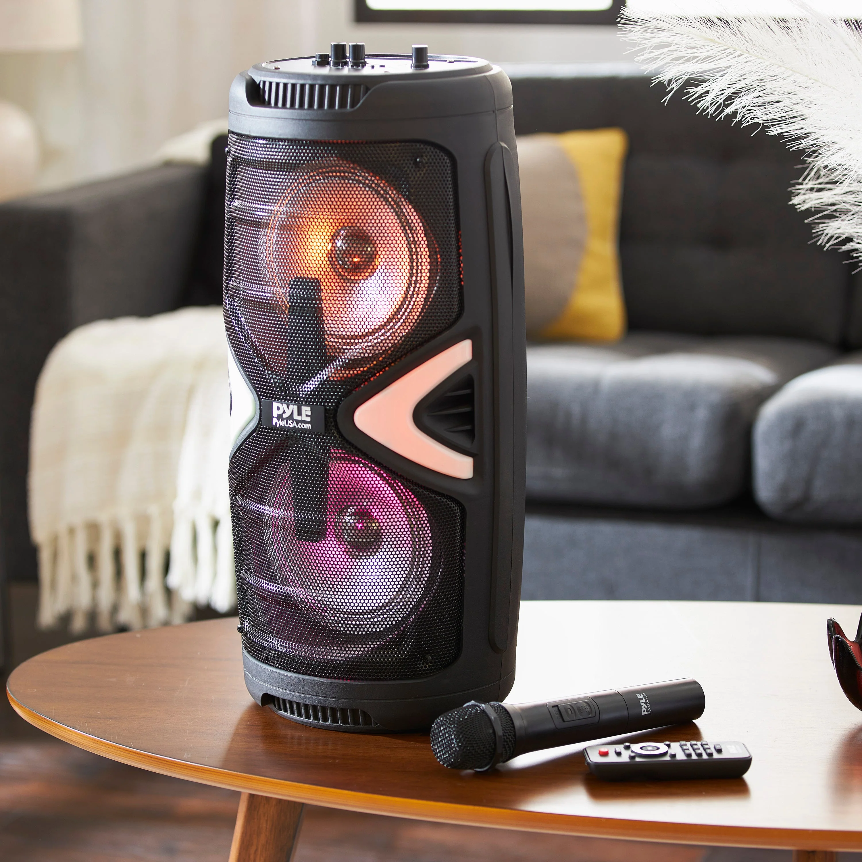 Pyle Portable Bluetooth Rechargeable Versatile Karaoke System w/ Wireless Mics - Image 12