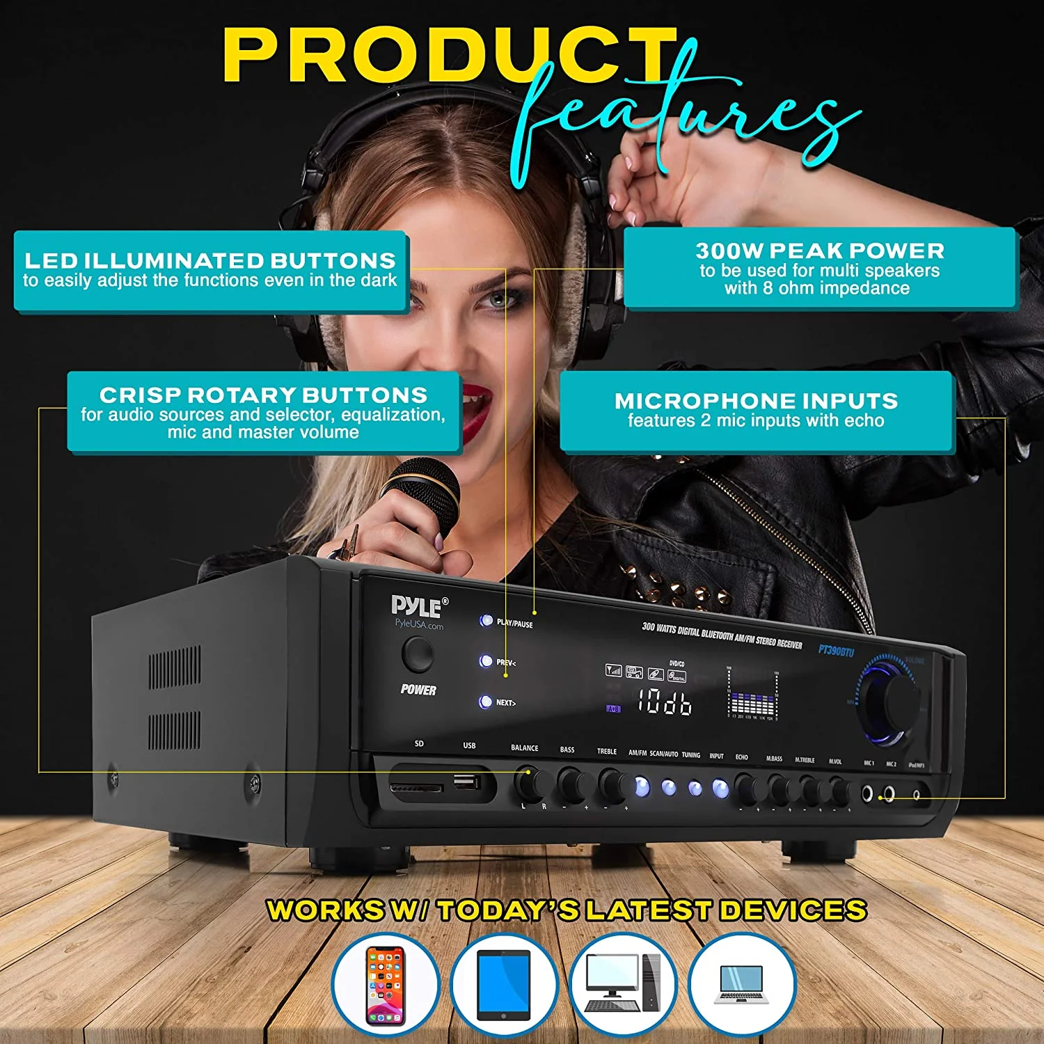 Pyle PT390BTU Digital Home Theater Bluetooth 4 Channel Radio Aux Stereo Receiver - Image 4