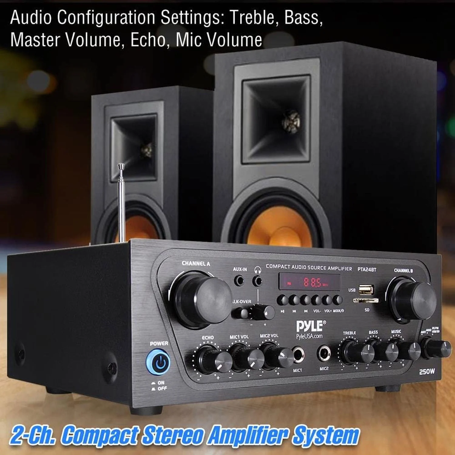 Pyle PTA24BT Bluetooth Home Audio 250 Watt 2 Channel Amplifier Stereo Receiver - Image 5