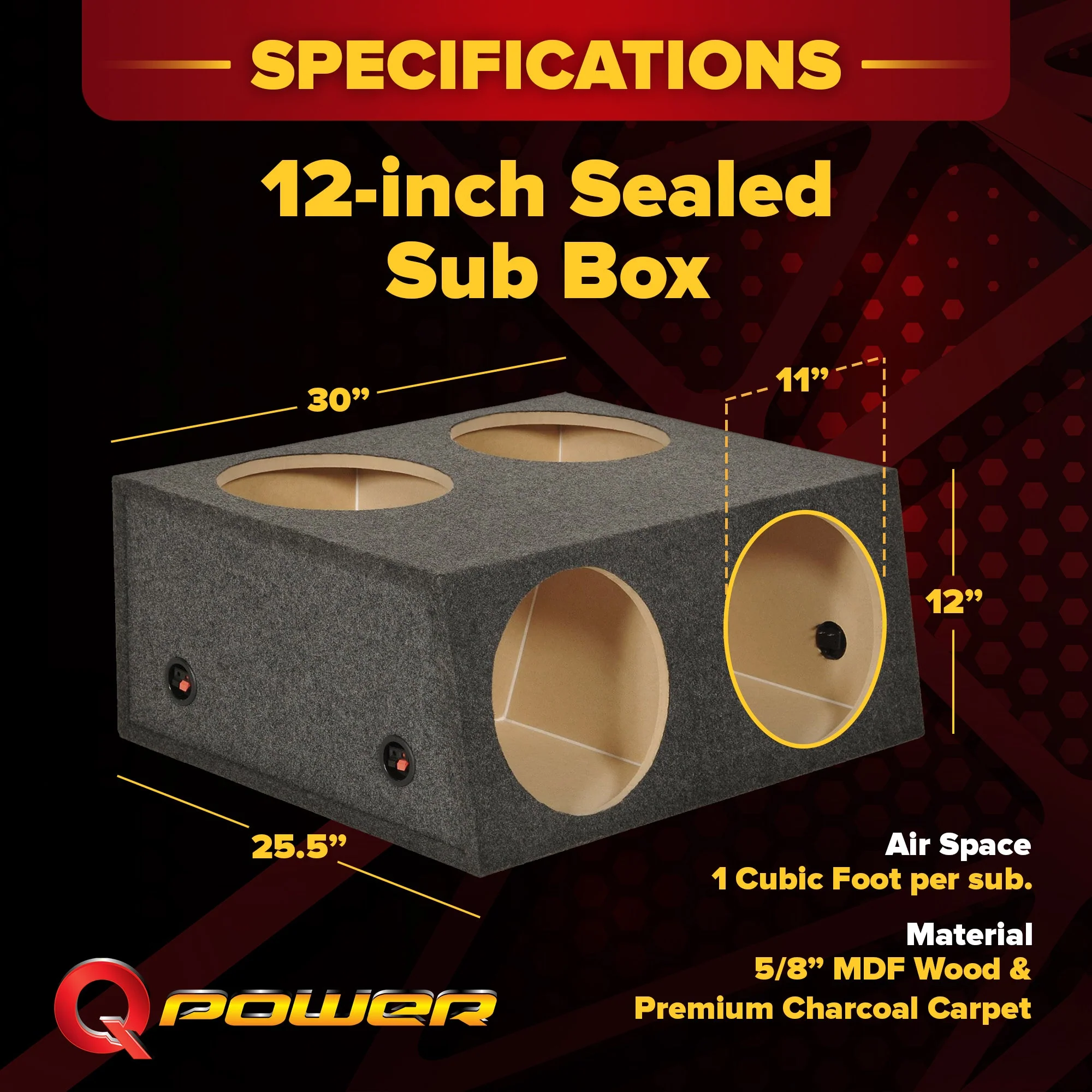QPower Quad 4 Hole 12 Inch Sealed Divided Speaker Box Subwoofer Enclosure - Image 3