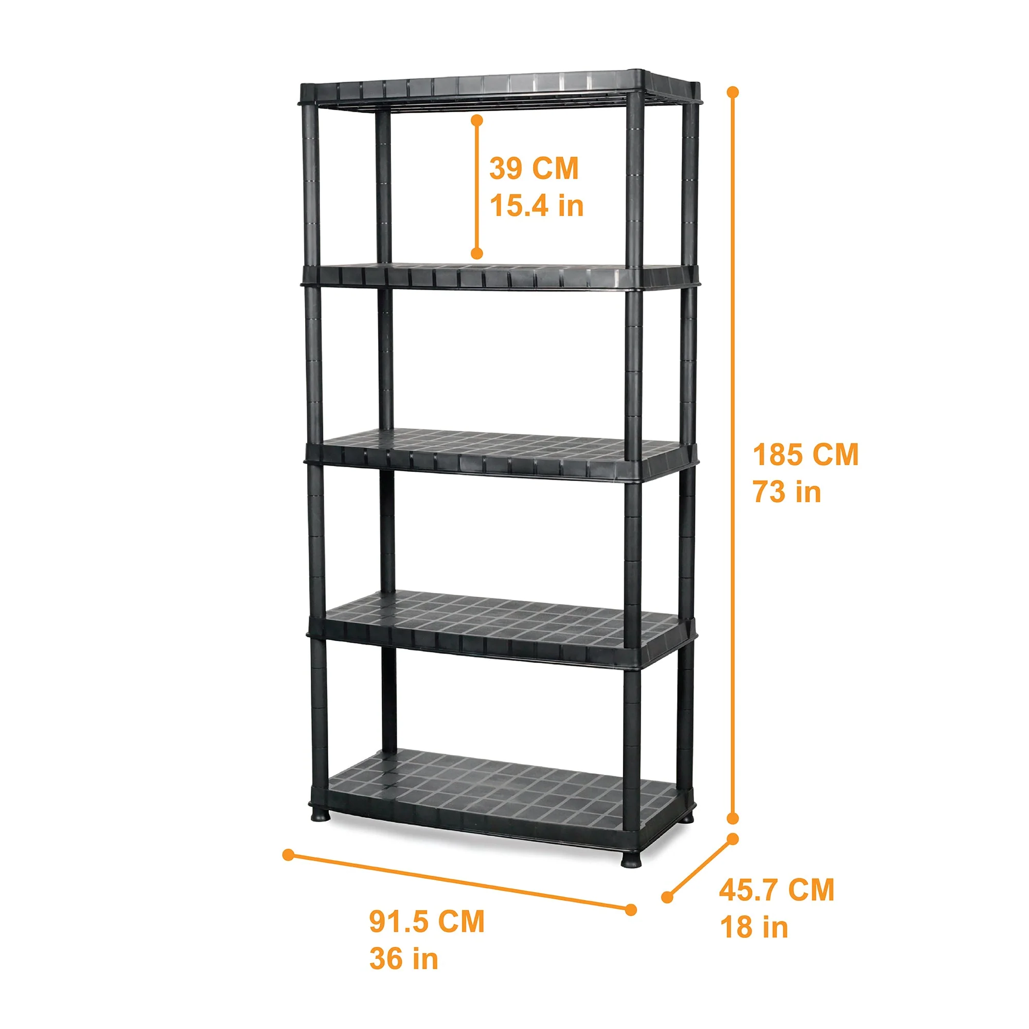 Ram Quality Products Deluxe 5 Tier Plastic Garage Storage Shelf Unit, Black - Image 10