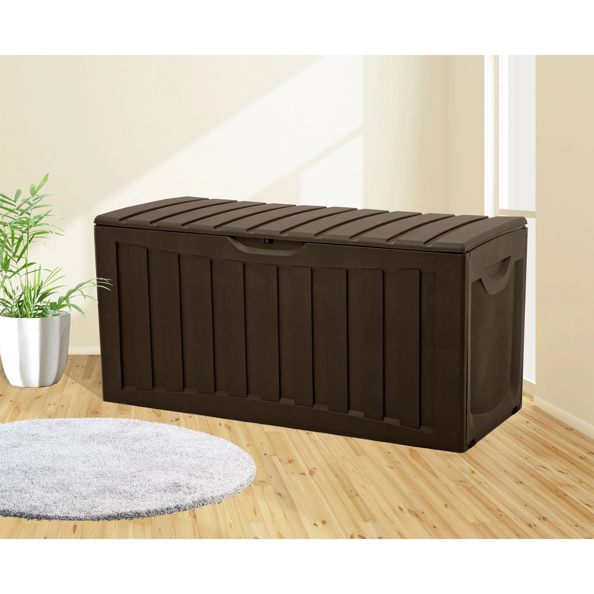 Ram Quality Products Plastic 90 Gal Outdoor Locking Storage Bin Deck Box, Brown - Image 6