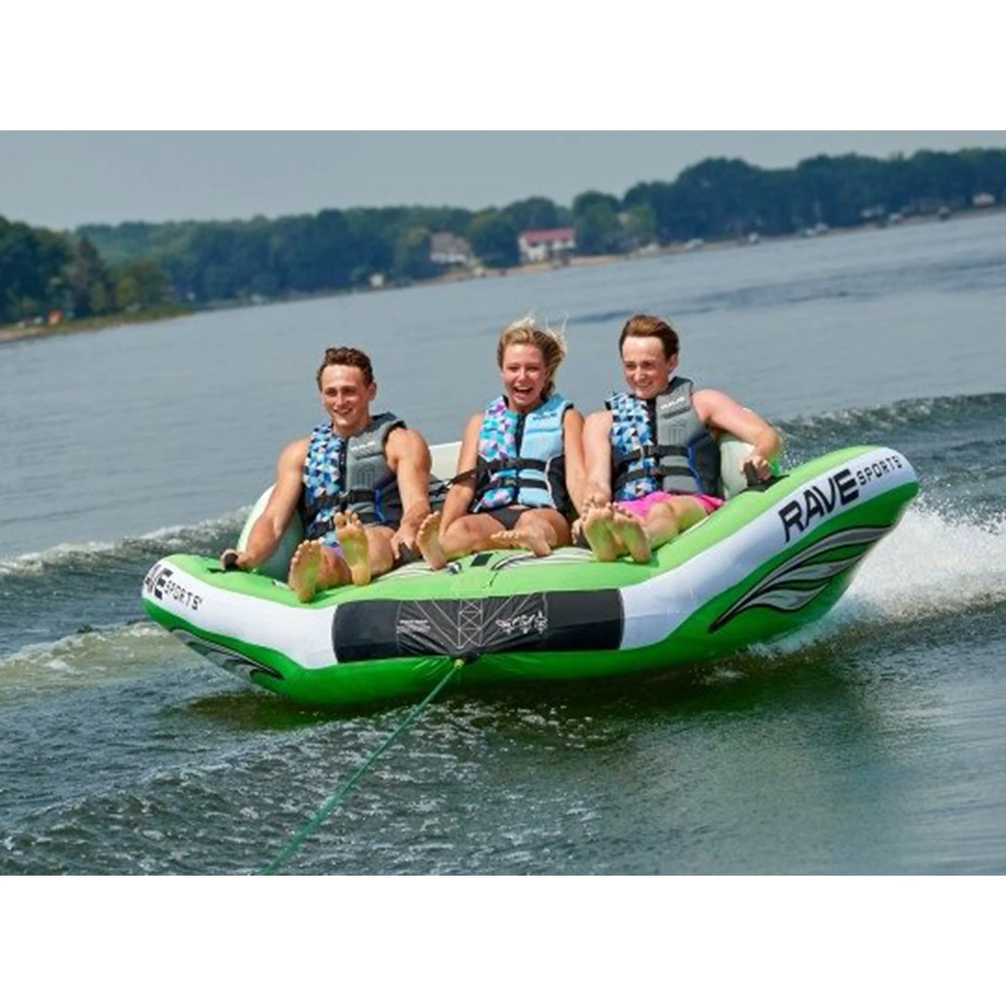 RAVE Sports 3 Person Inflatable Wake Hawk Towable Boating Water Tube Raft, Green - Image 5