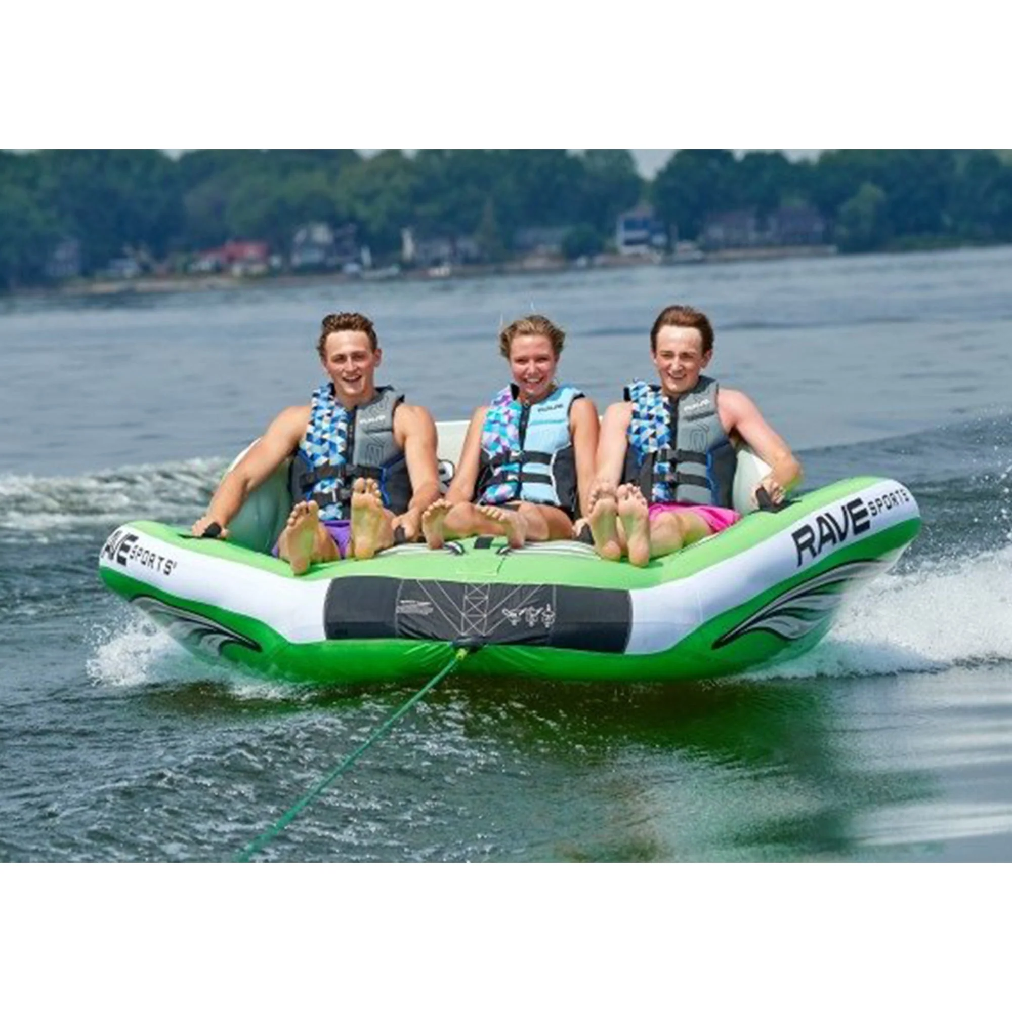 RAVE Sports 3 Person Inflatable Wake Hawk Towable Boating Water Tube Raft, Green - Image 6
