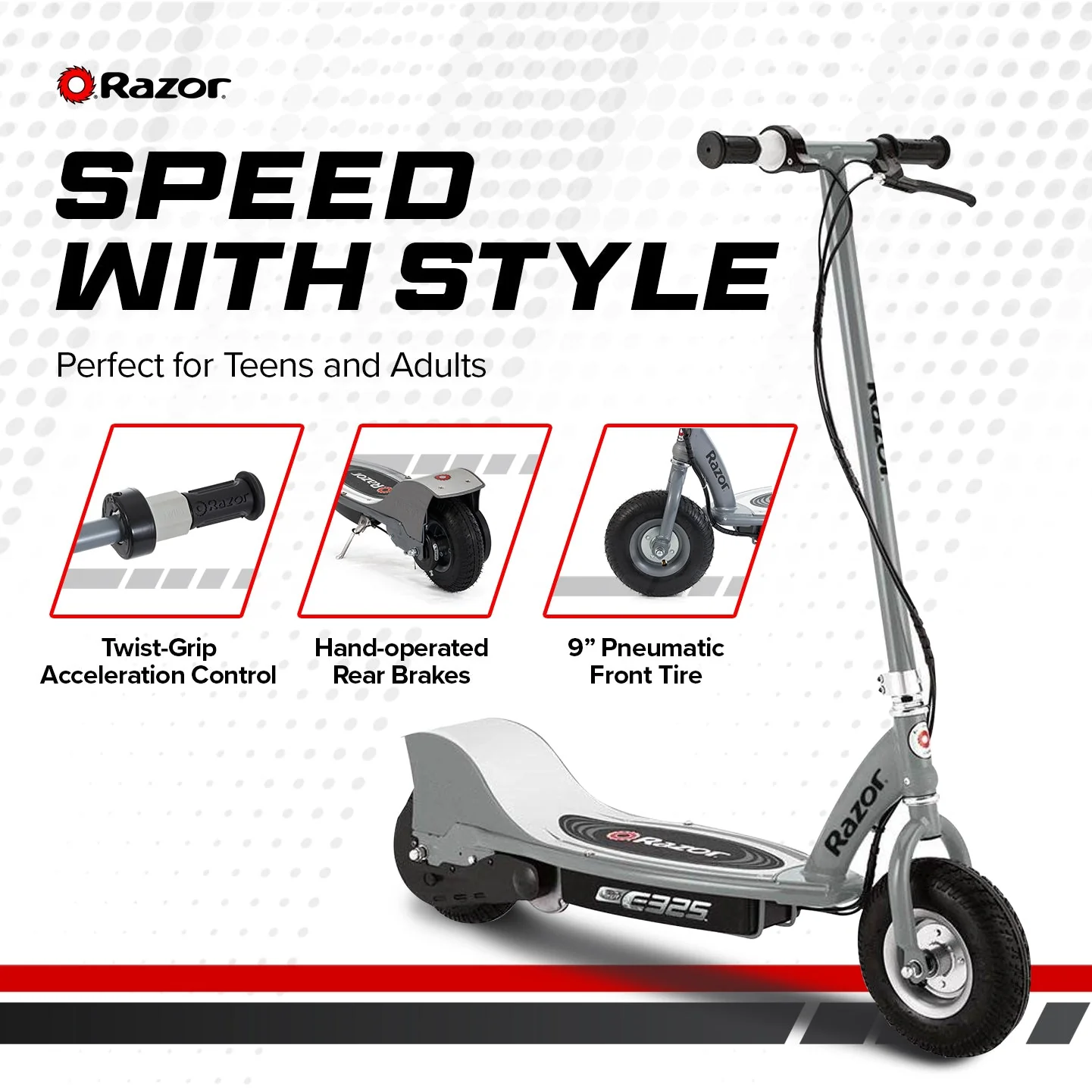 Razor E325 Adult Ride-On 24V High-Torque Motor Electric Powered Scooter, Silver - Image 3
