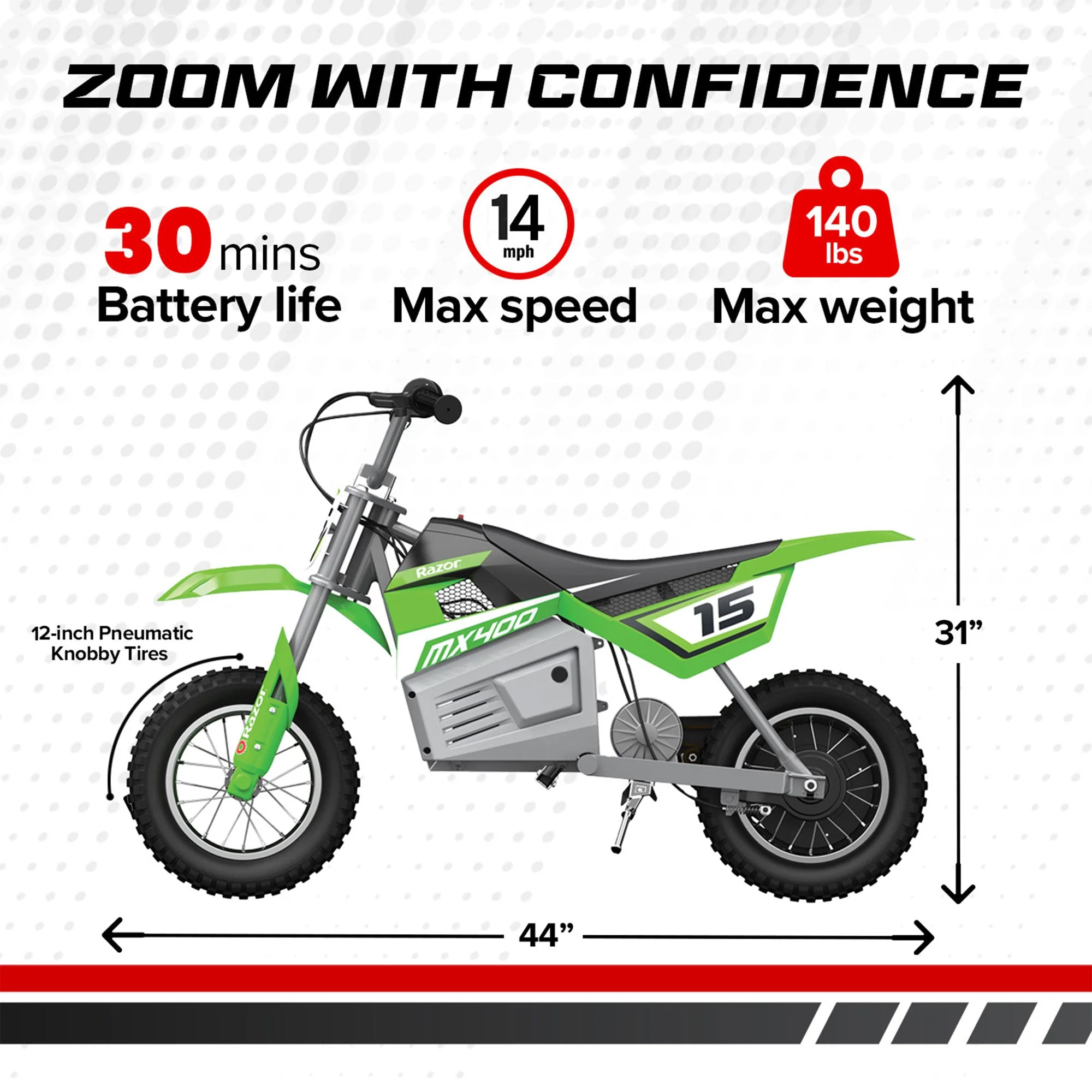 Razor MX400 Dirt Rocket Electric Motocross Motorcycle Bikes, 1 White & 1 Green - Image 5