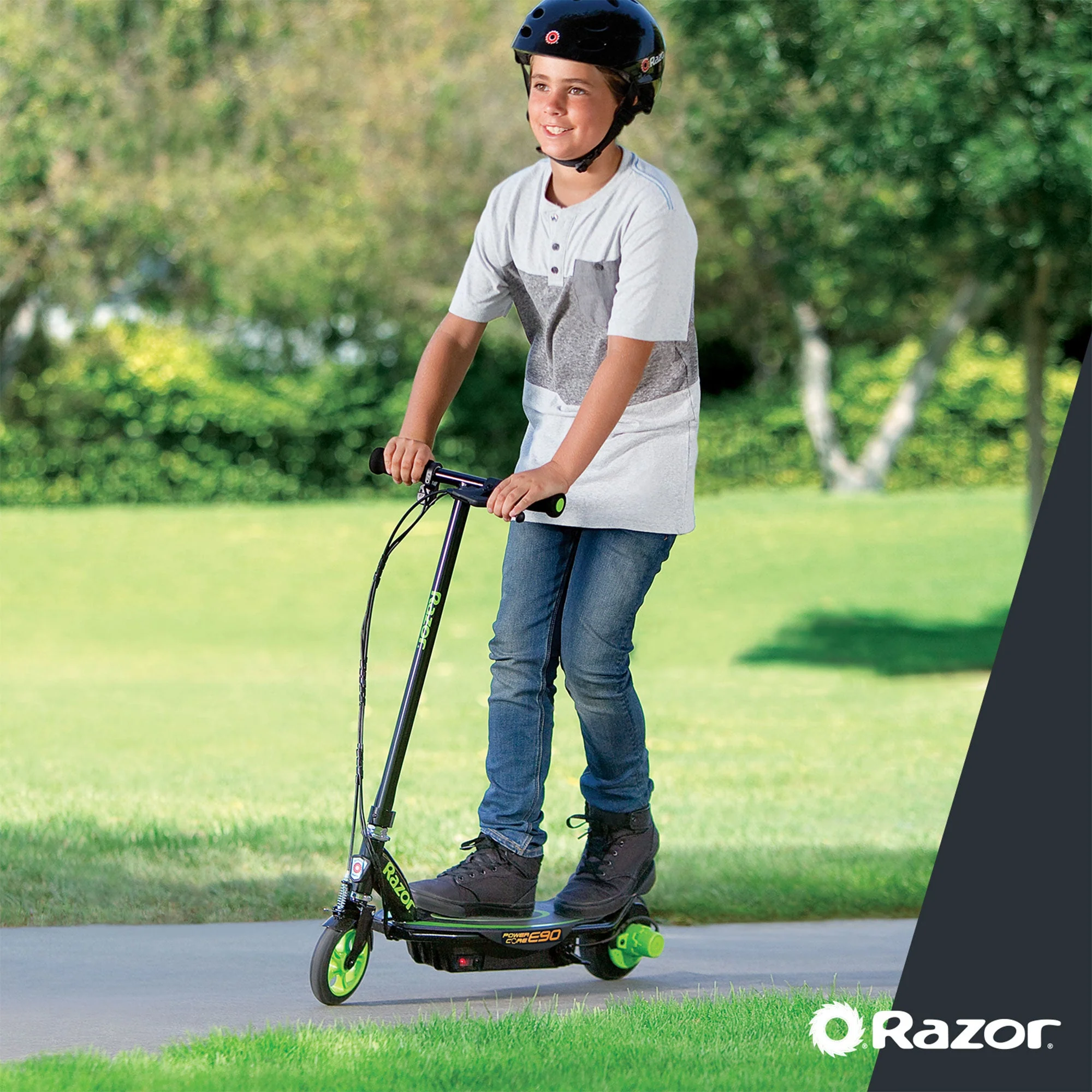 Razor Power Core E90 Sleek Electric Scooter with Push Button Throttle, Green - Image 7
