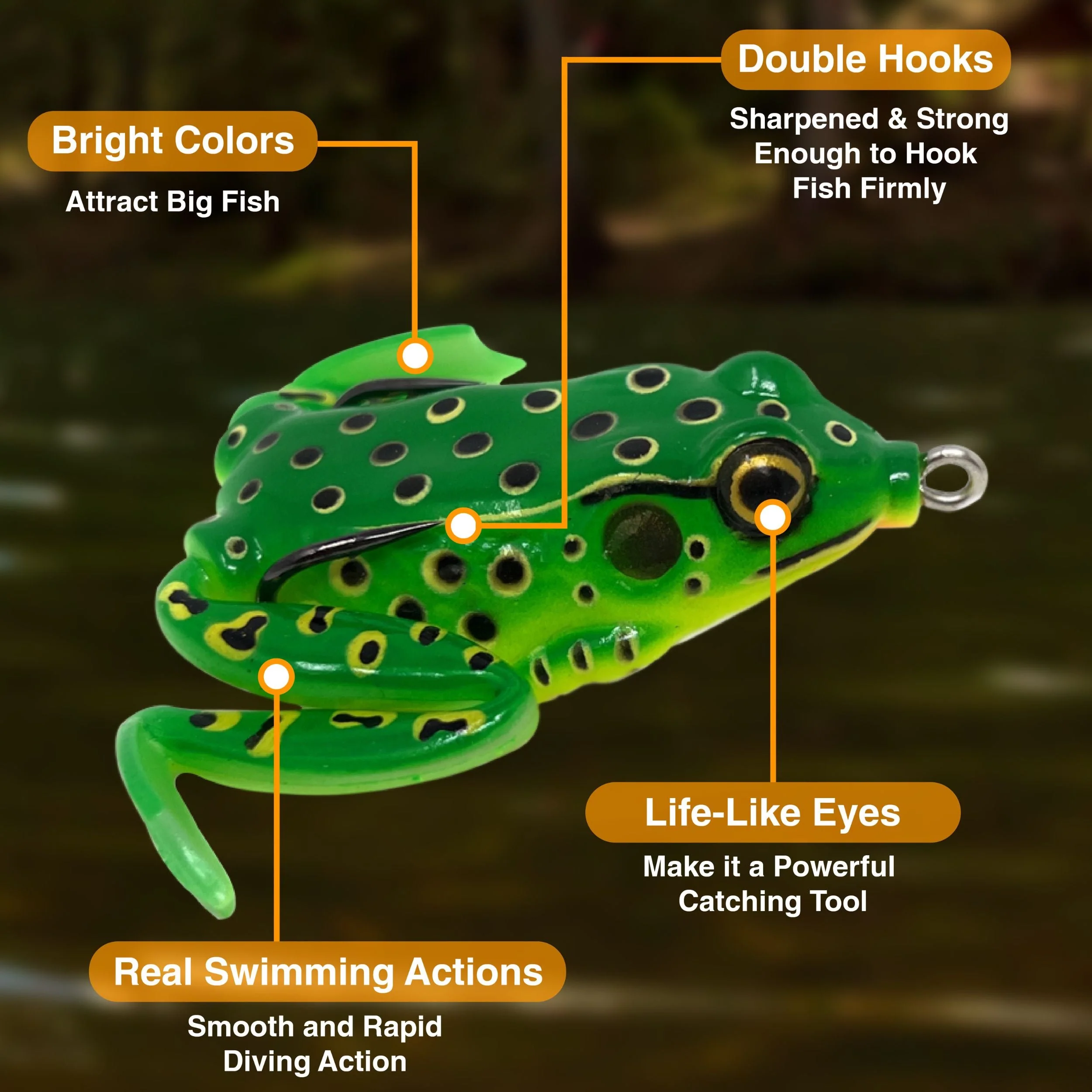 Reaction Tackle 2.25" Hollow Body Frogs with Swimming Legs (2-Pack) - Image 5