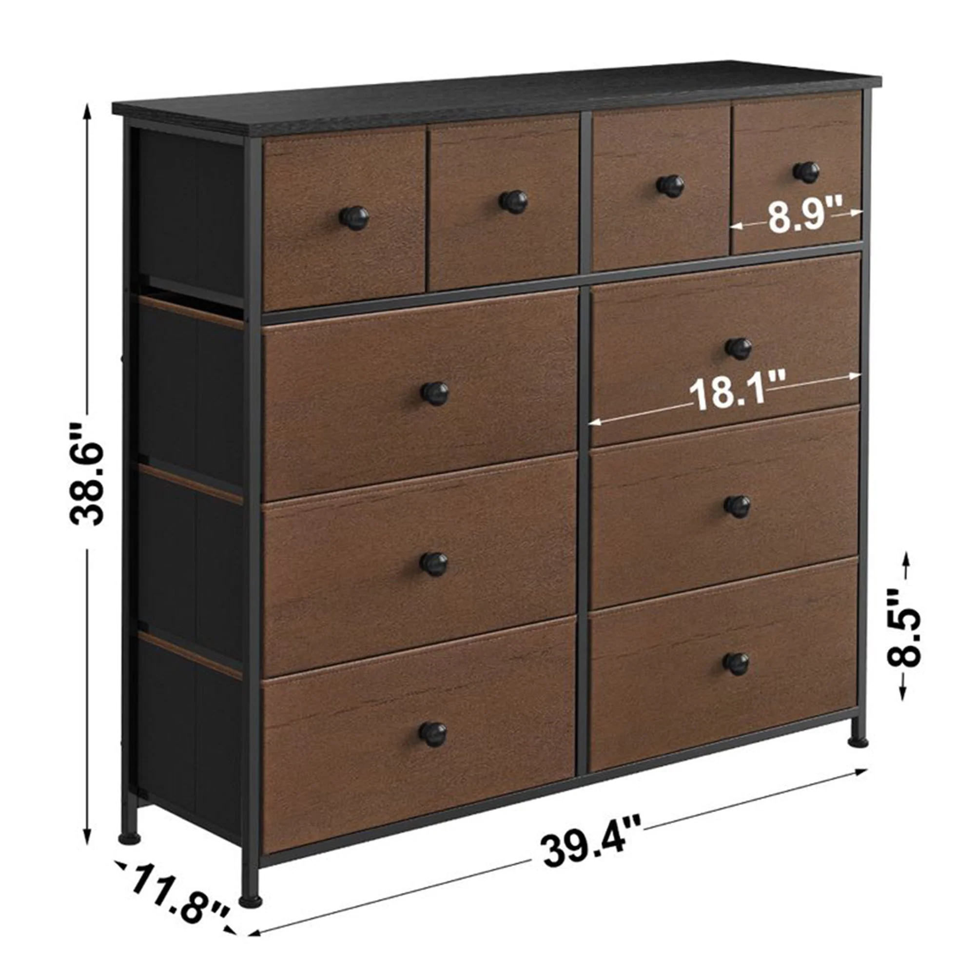 REAHOME 10 Drawer Steel Frame Bedroom Storage Organizer Chest Dresser, Espresso - Image 6