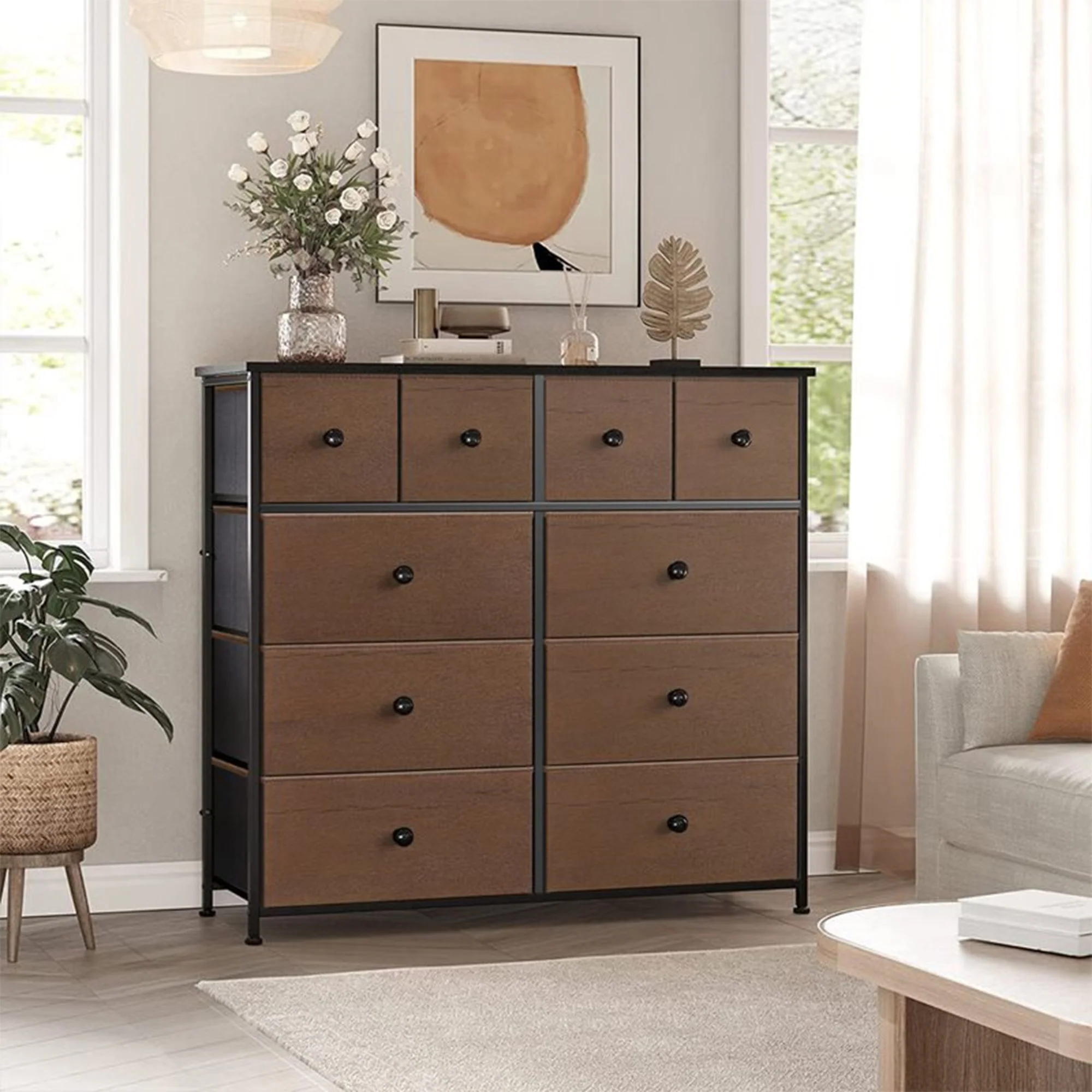 REAHOME 10 Drawer Steel Frame Bedroom Storage Organizer Chest Dresser, Espresso - Image 7