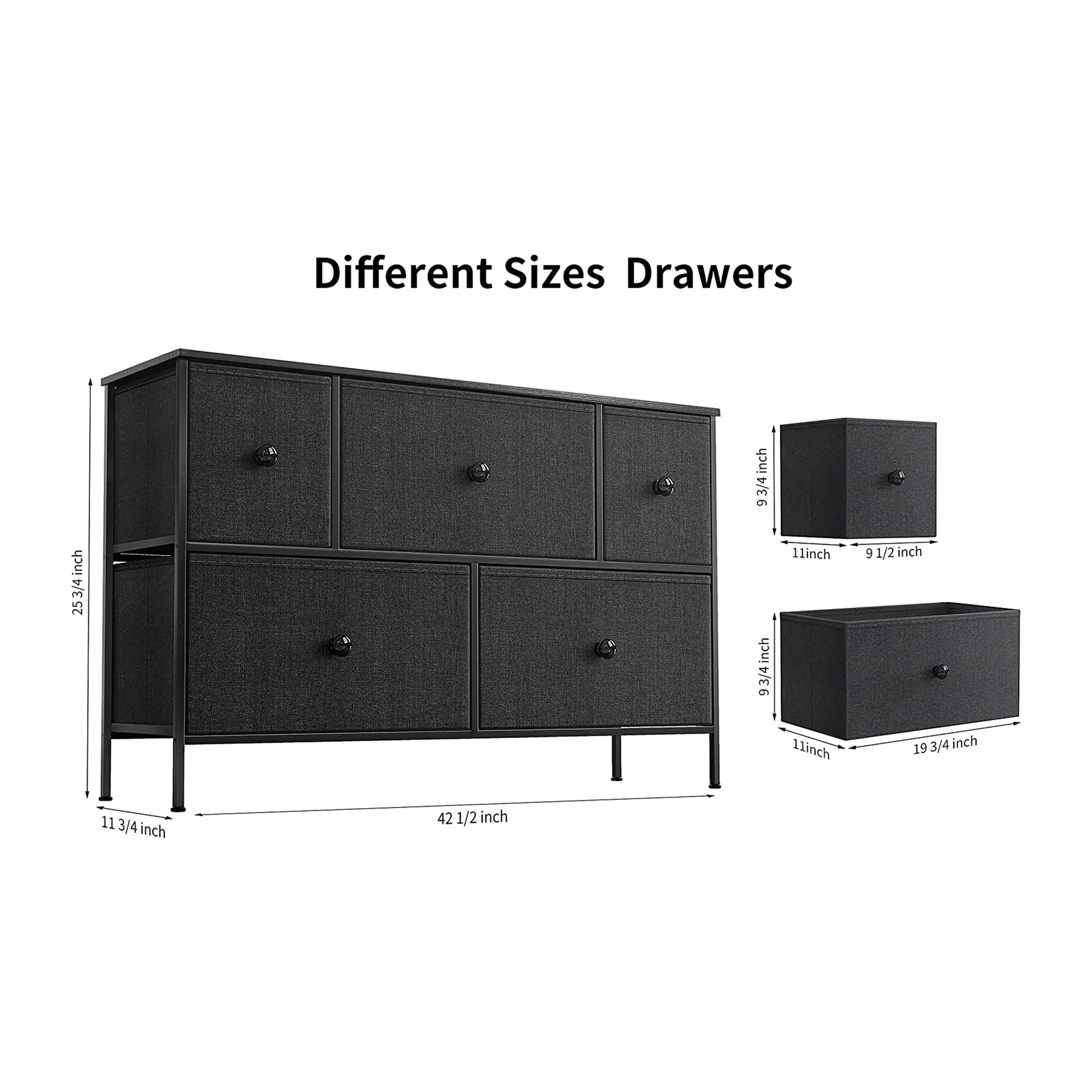 REAHOME 5 Drawer Steel Frame Bedroom Storage Organizer Chest Dresser, Black Grey - Image 2