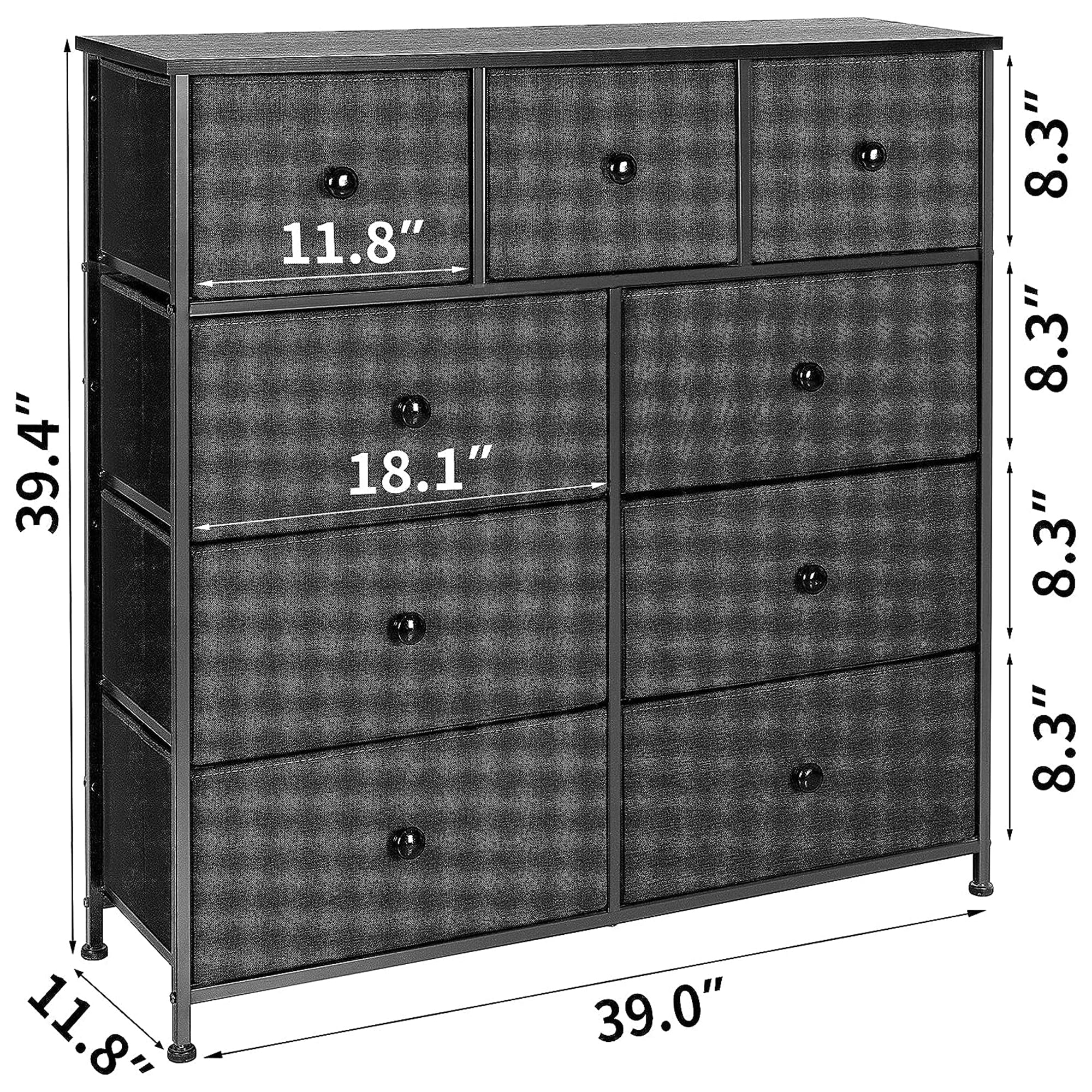REAHOME 9 Drawer Steel Frame Bedroom Storage Organizer Chest Dresser, Black/Gray - Image 4