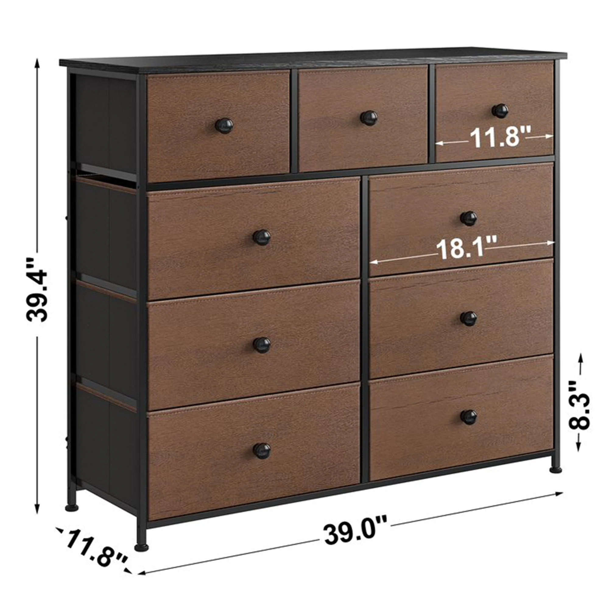 REAHOME 9 Drawer Steel Frame Bedroom Storage Organizer Chest Dresser, Espresso - Image 6