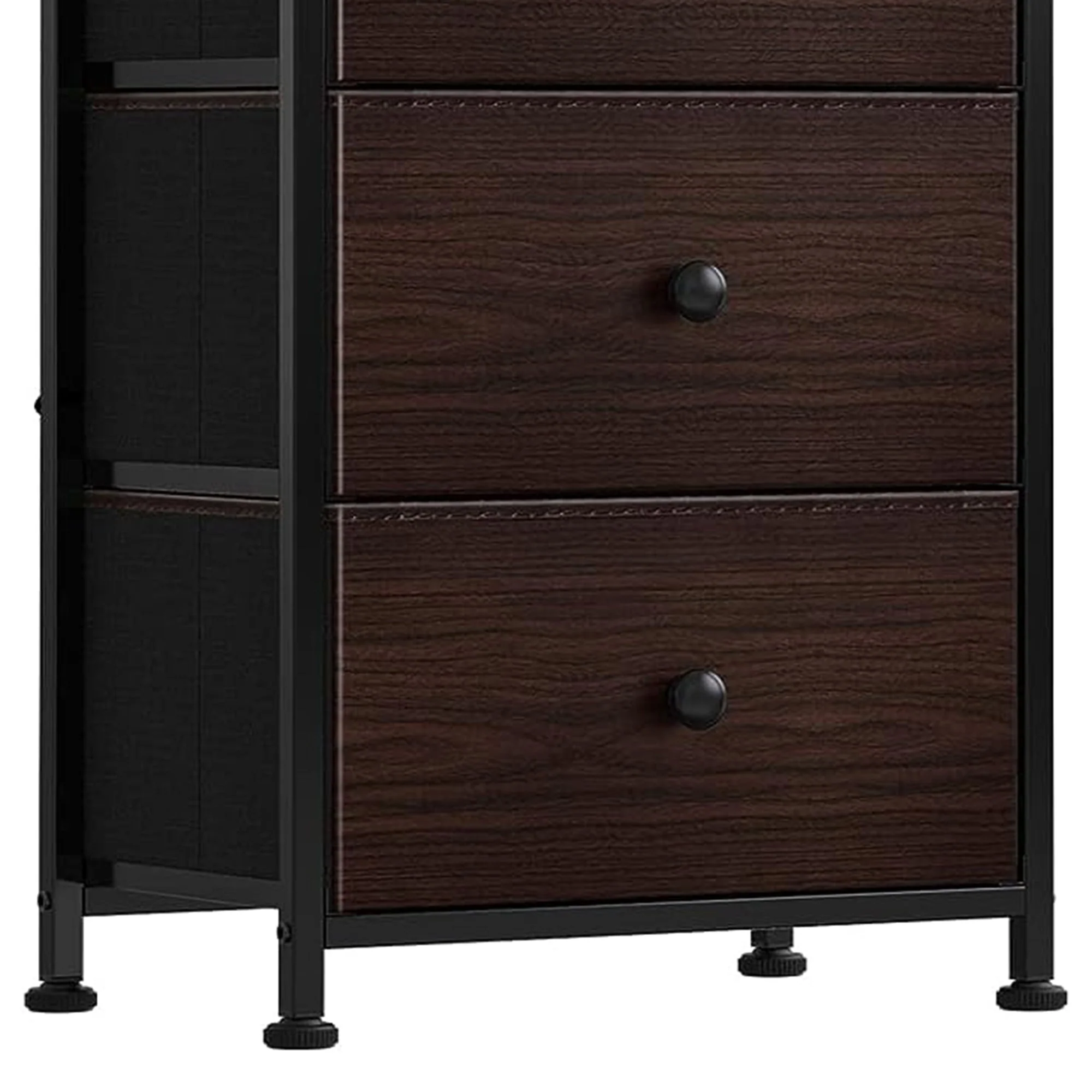 REAHOME Vertical Narrow Metal Tower Dresser w/5 Fabric Drawer Bins, Rustic Brown - Image 4