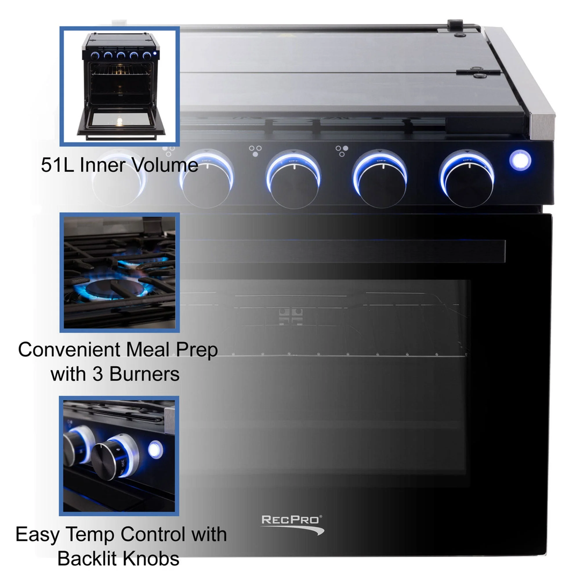RecPro 17" Tall 3 Burner Propane RV Stove Gas Range without Range Hood, Silver - Image 4