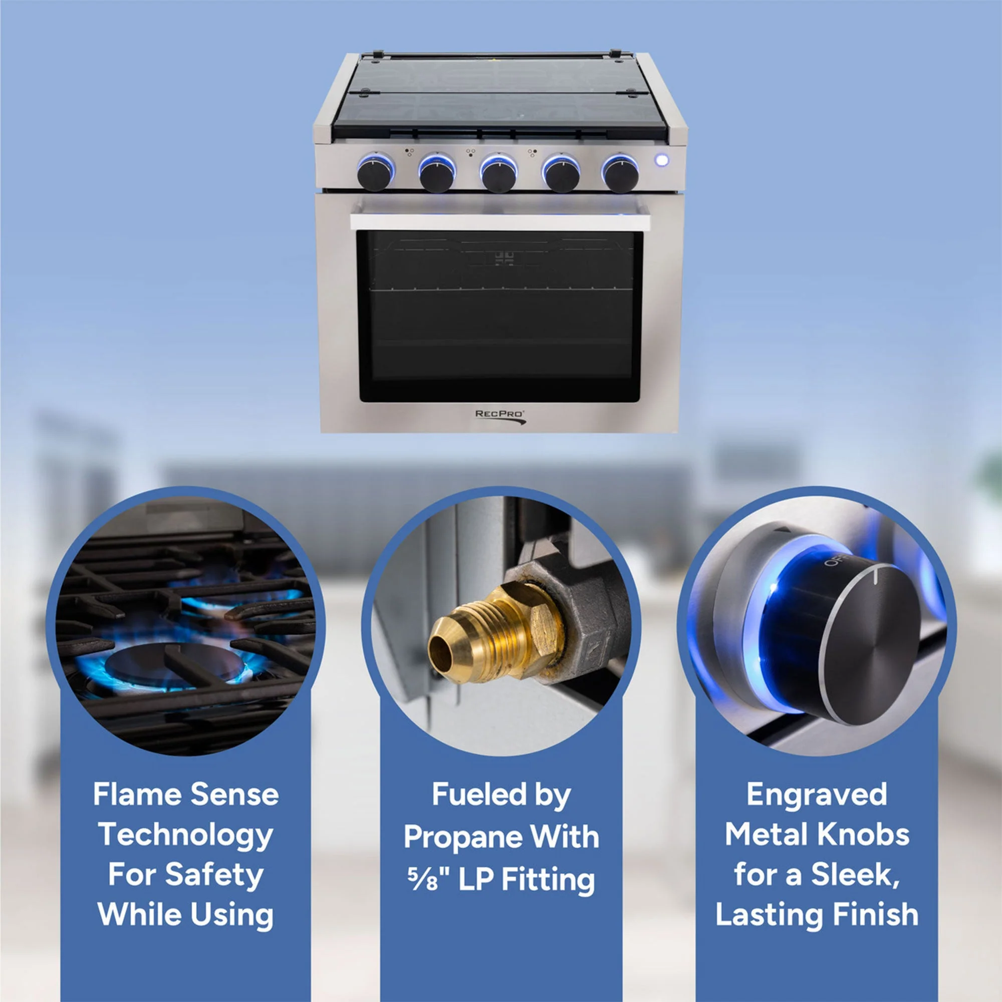 RecPro 17" Tall 3 Burner Propane RV Stove Gas Range without Range Hood, Silver - Image 6