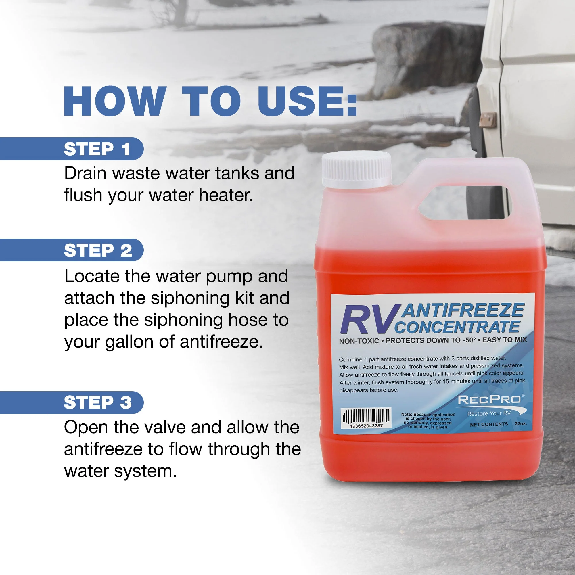 RecPro 32 Oz RV Antifreeze Concentrate Fluid for Winterizing Vehicles (3 Pack) - Image 4