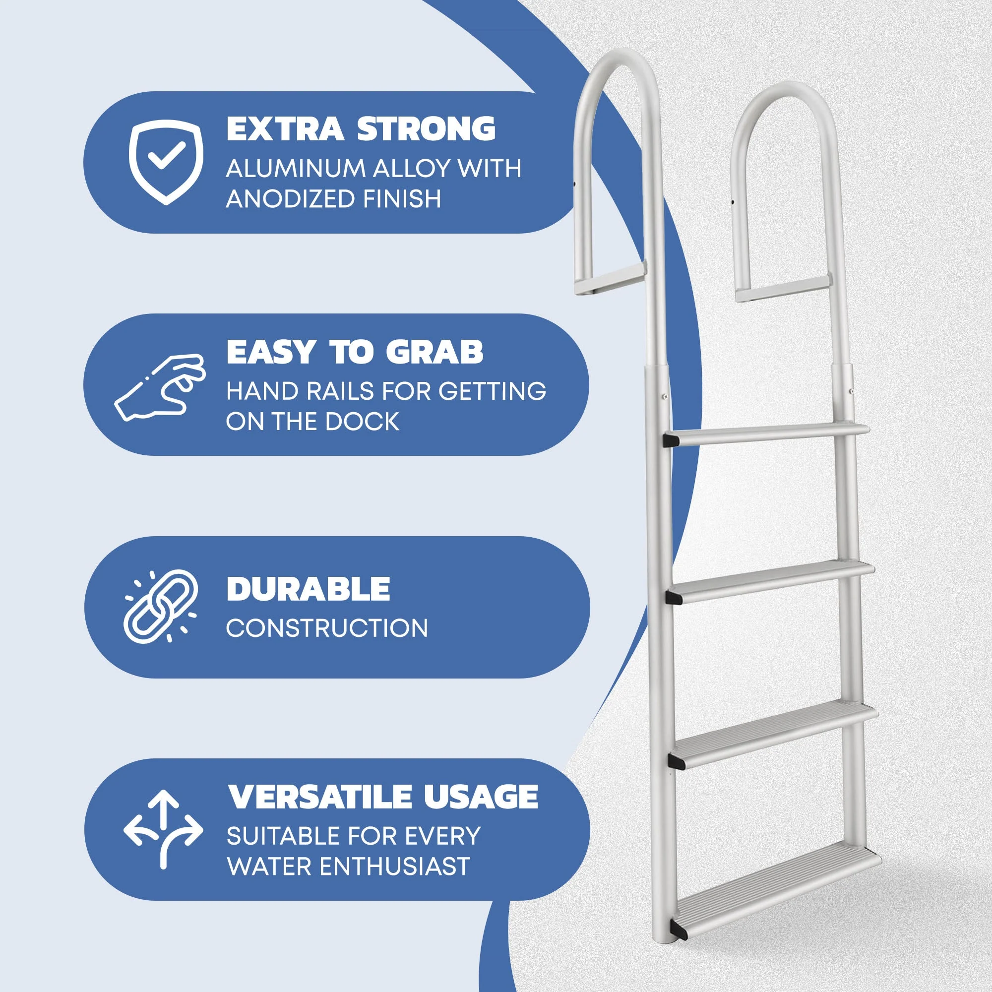 RecPro 4 Step Aluminum Marine Grade Dock and Pier Stationary Ladder, Silver - Image 2