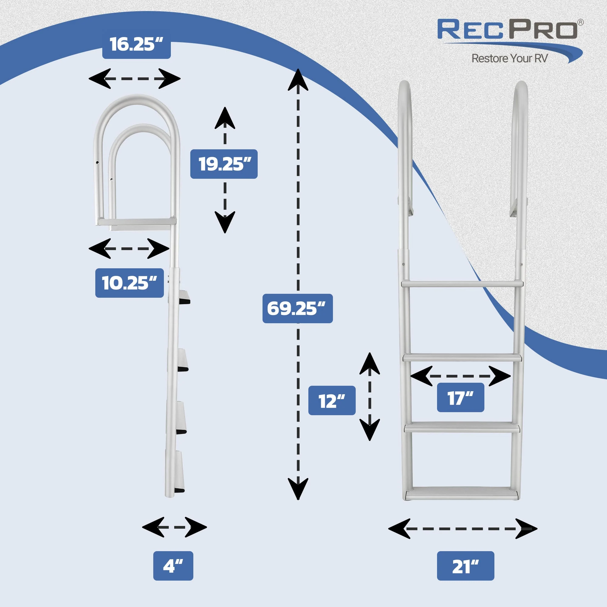 RecPro 4 Step Aluminum Marine Grade Dock and Pier Stationary Ladder, Silver - Image 3
