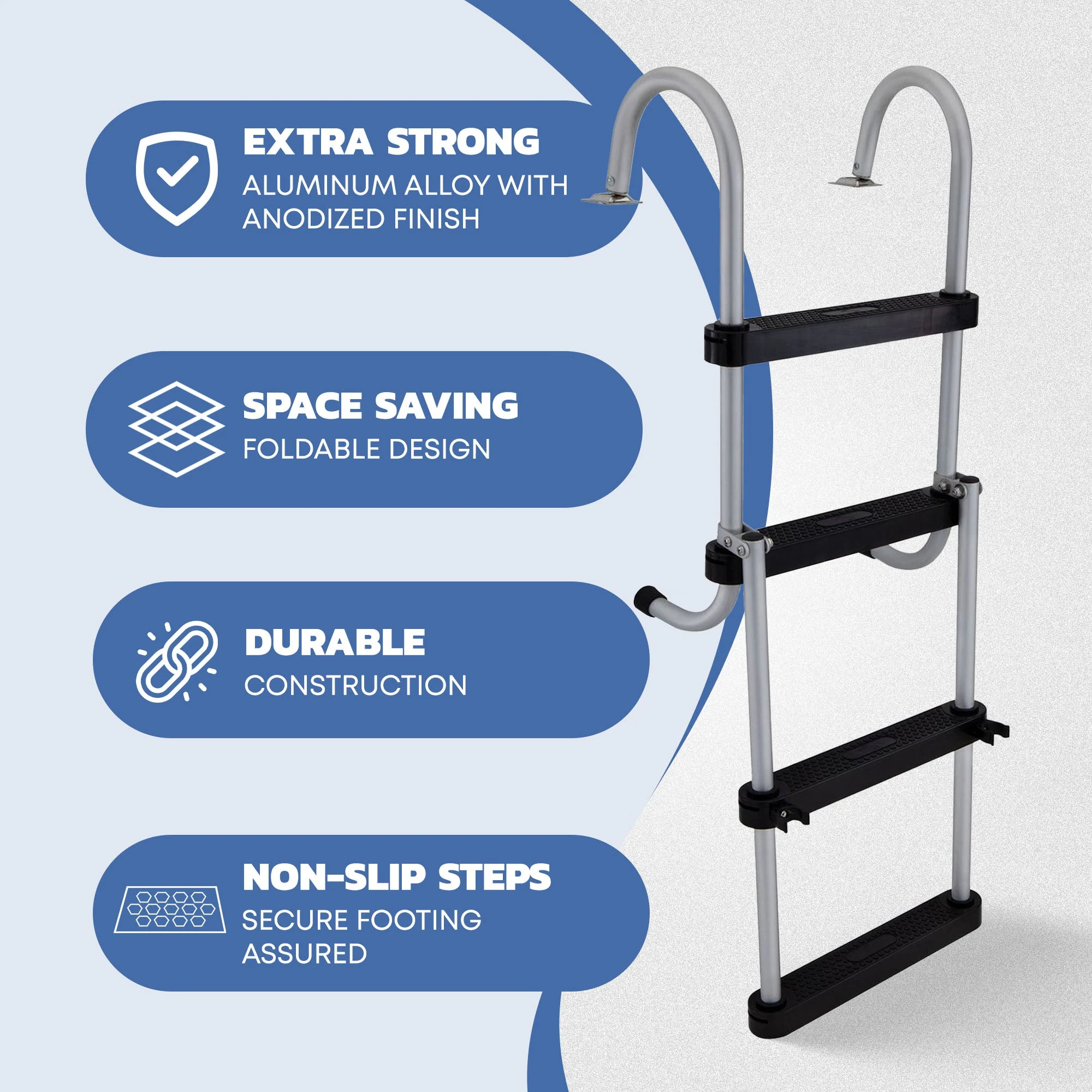 RecPro Compact Space Saving Aluminum 4-Step Pontoon Boat Ladder w/Plastic Steps - Image 2