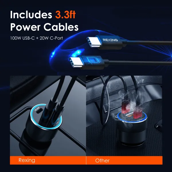 Rexing 120W USB C Triple Port Car Charger with Cable Included - Image 5