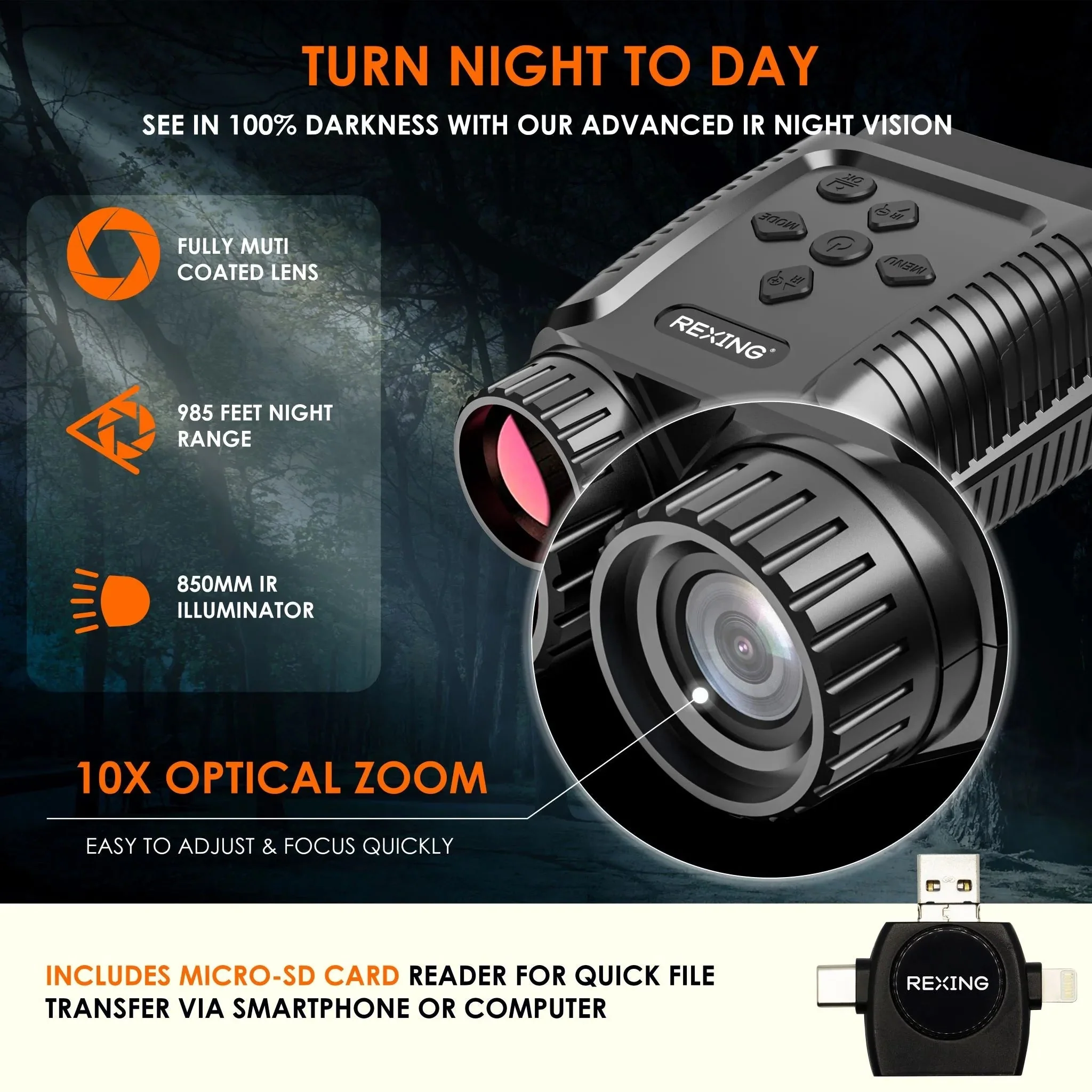 REXING B1 Mini – 1080p Night Vision Mini Digital Binoculars – Travel Infrared Binoculars Save Image And Video w/ Viewing Screen, High-Tech Hunting Gear - Image 6