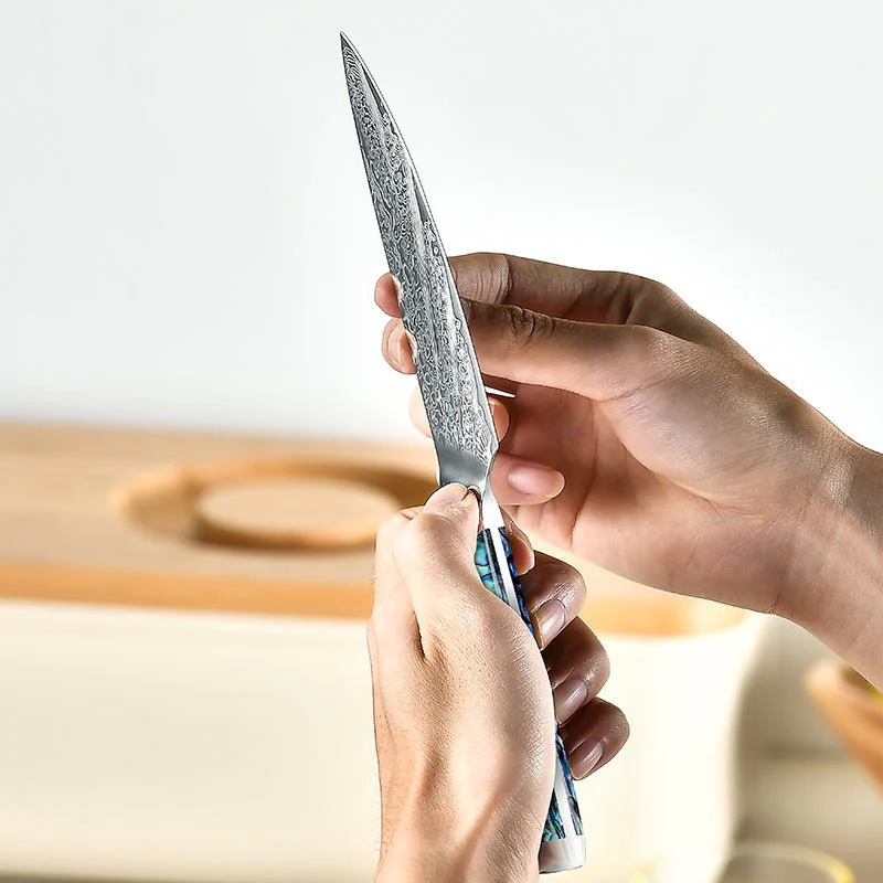 Ronin Chef Knife VG10 Damascus Petty Knife with Abalone Shell Handle - Image 6