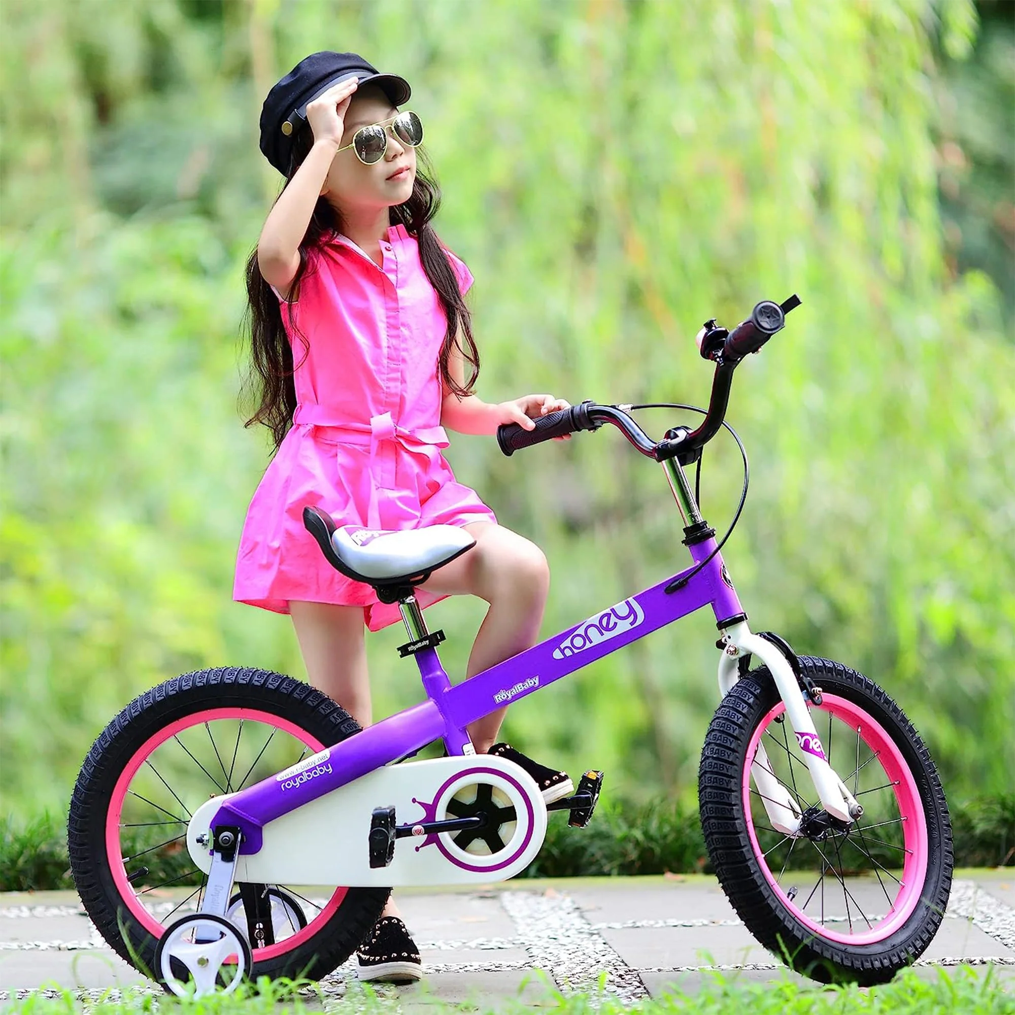 RoyalBaby Cubetube Honey 16 Inch Kids Bike w/Training Wheels & Kickstand, Purple - Image 4
