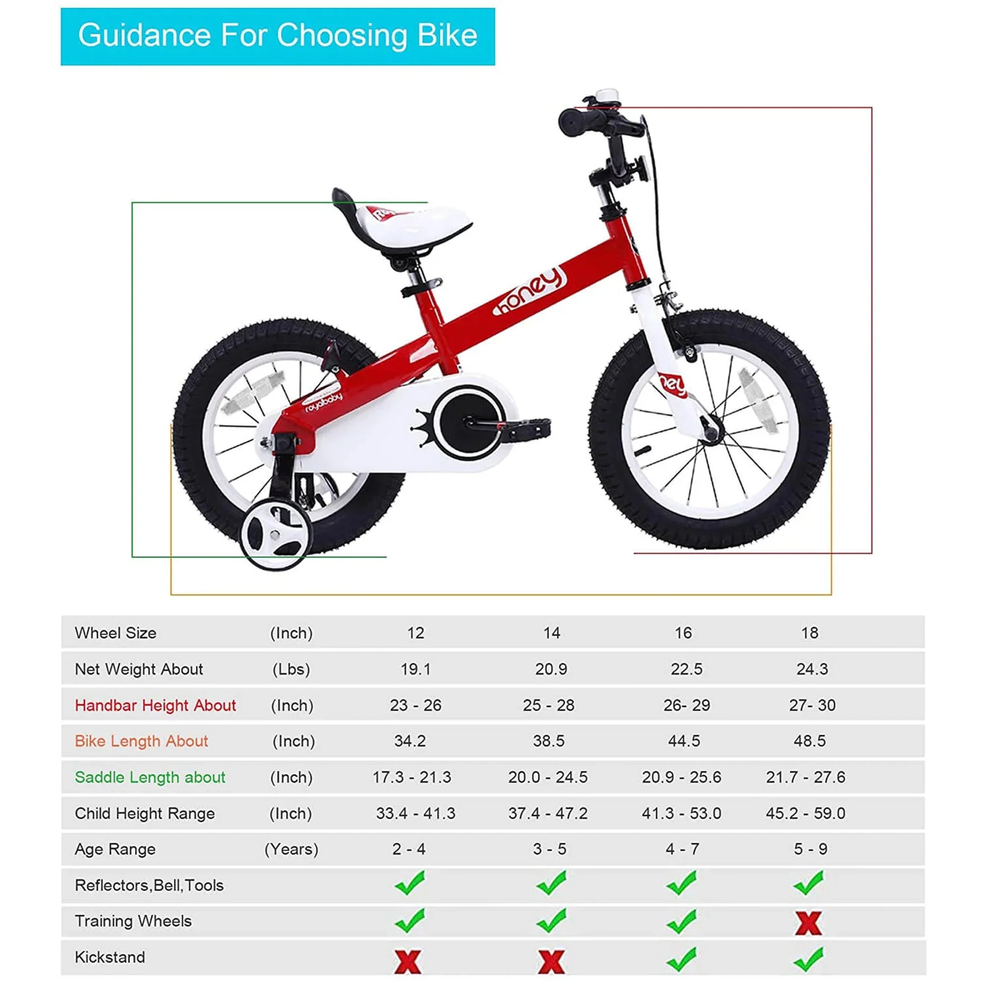 RoyalBaby Honey 18" Kids Bicycle w/ Kickstand, Adjustable Seat & Reflectors, Red - Image 3