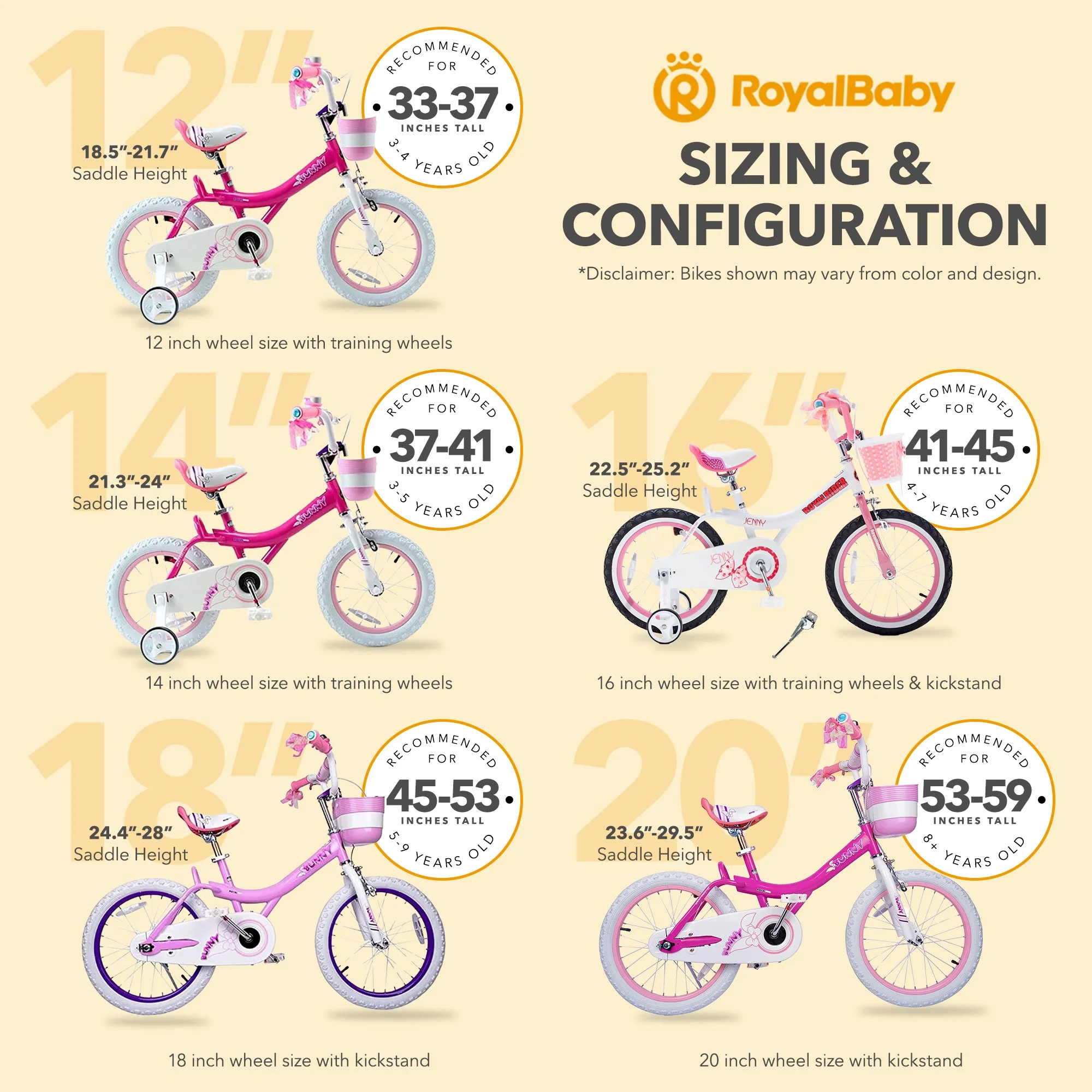 RoyalBaby Princess Girl Bike 16" w/Training Wheels & Kickstand, Jenny/White Pink - Image 8