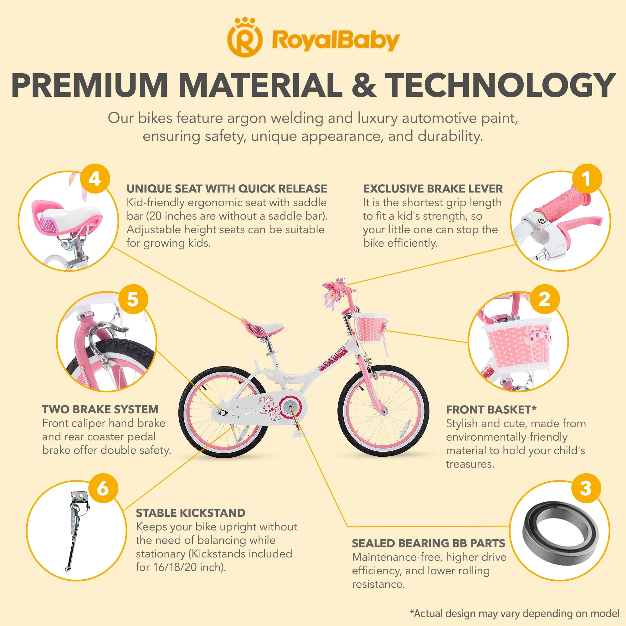 RoyalBaby Princess Girl Kid Outdoor Bicycle 18" with Kickstand, Jenny/White Pink - Image 8