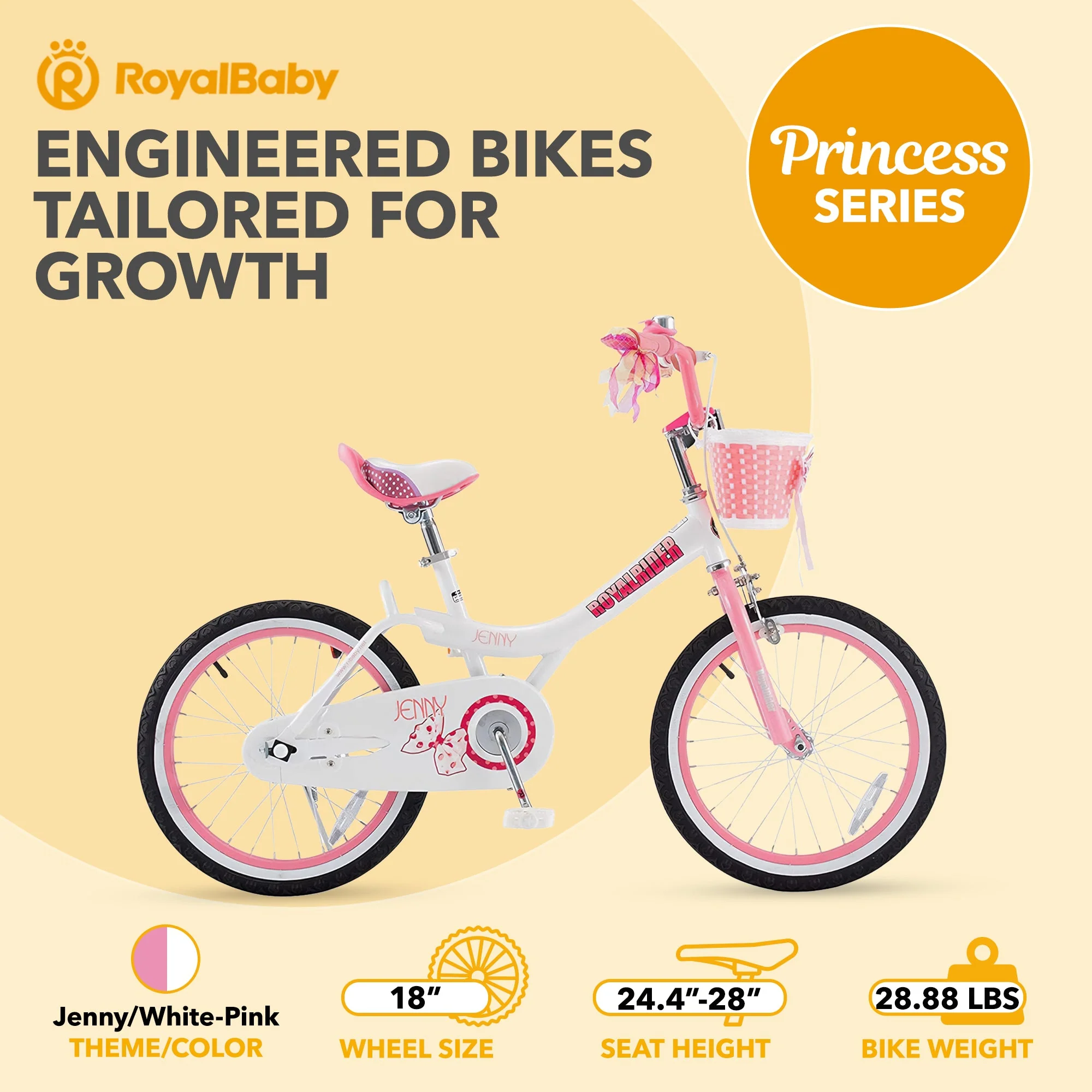 RoyalBaby Princess Girl Kids Outdoor Bicycle 18 Inch with Kickstand, Jenny/Pink - Image 6