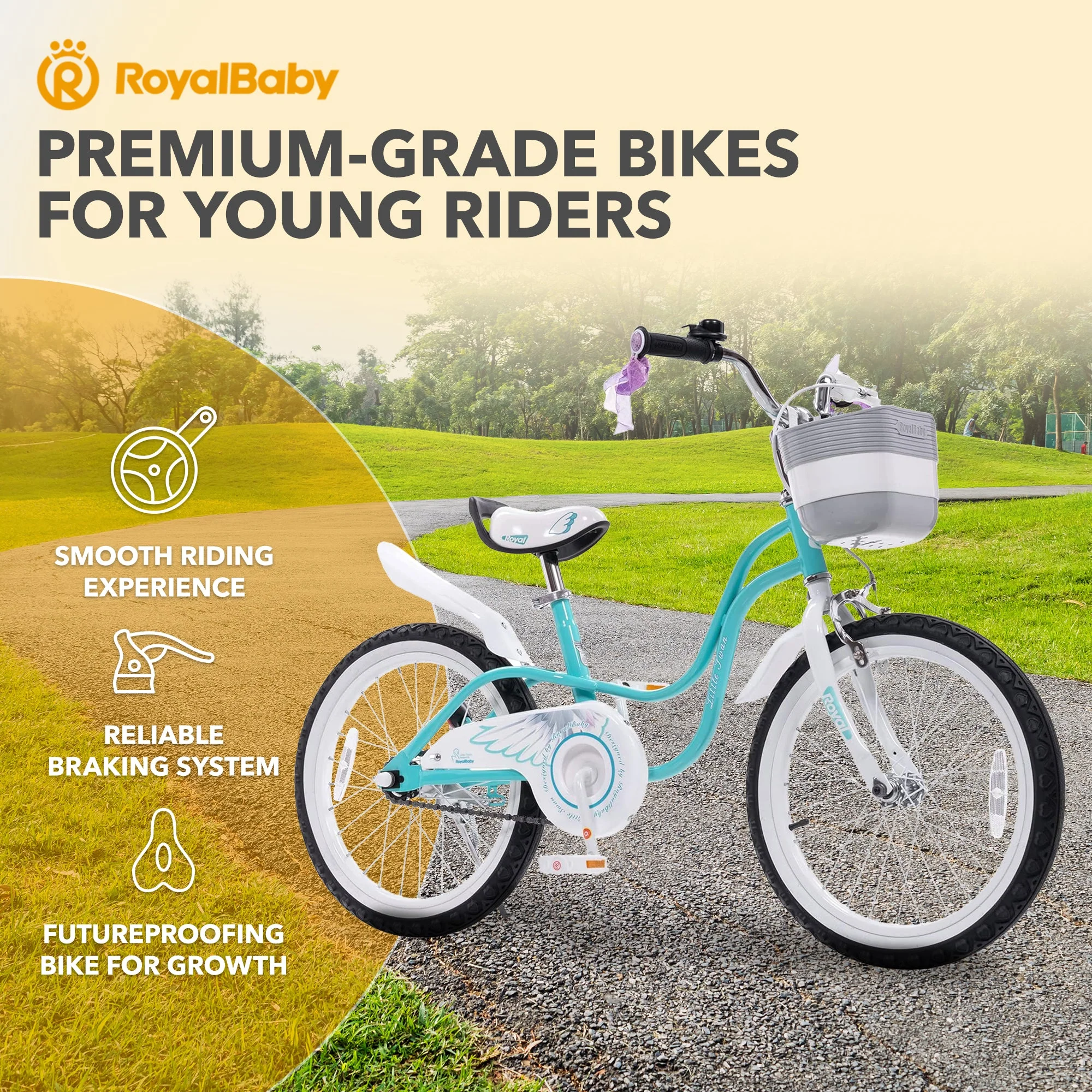 RoyalBaby Princess Girl Kids Outdoor Bicycle 18 Inch with Kickstand, Swan/Blue - Image 2