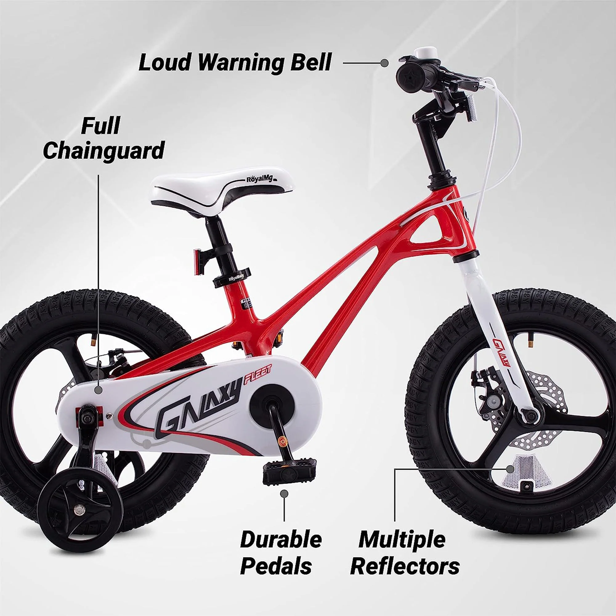 RoyalBaby RoyalMg Galaxy Fleet 16 Inch Kids Bicycle with Training Wheels, Red - Image 7