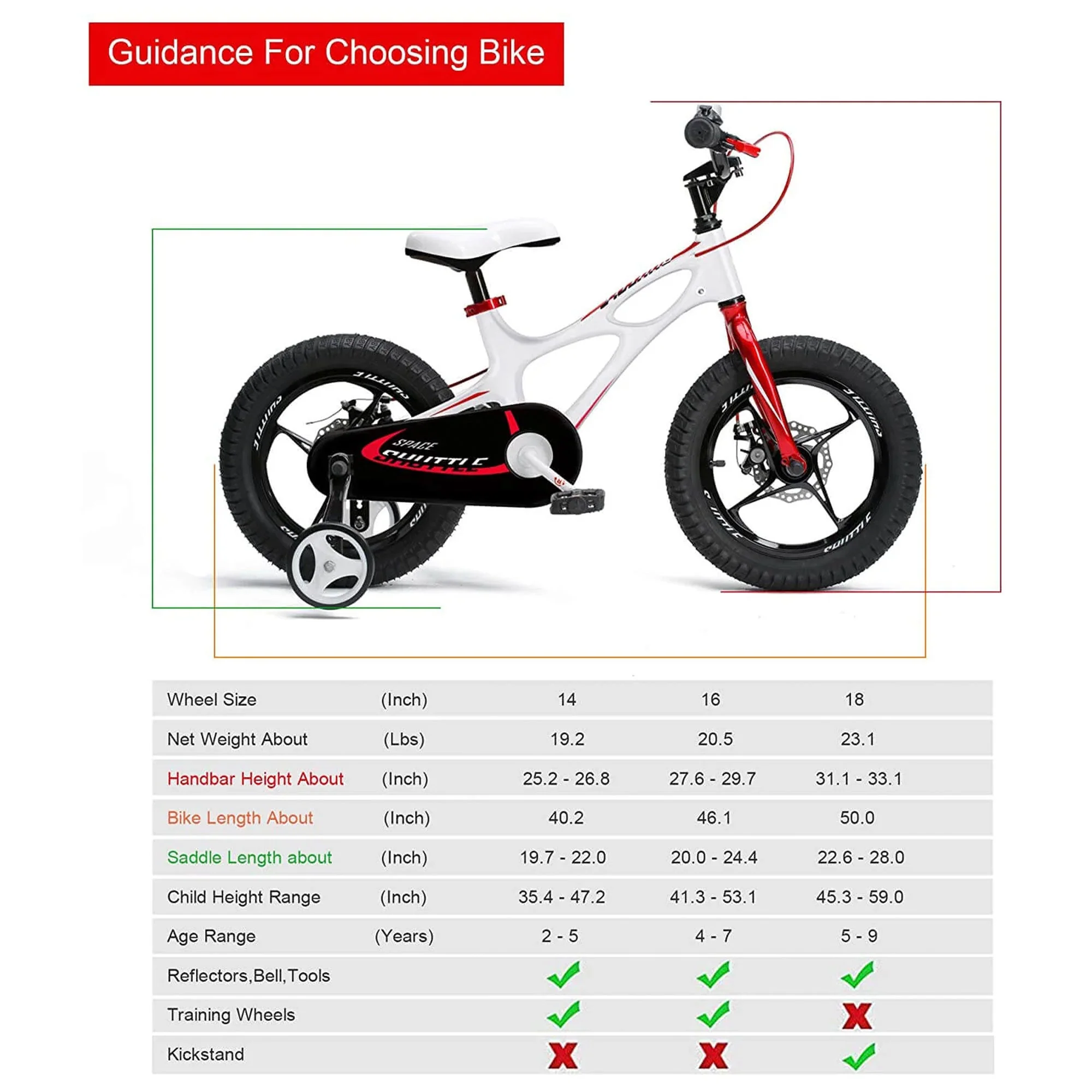 RoyalBaby Space Shuttle 16" Magnesium Alloy Kids Bicycle w/2 Disc Brakes, White - Image 8