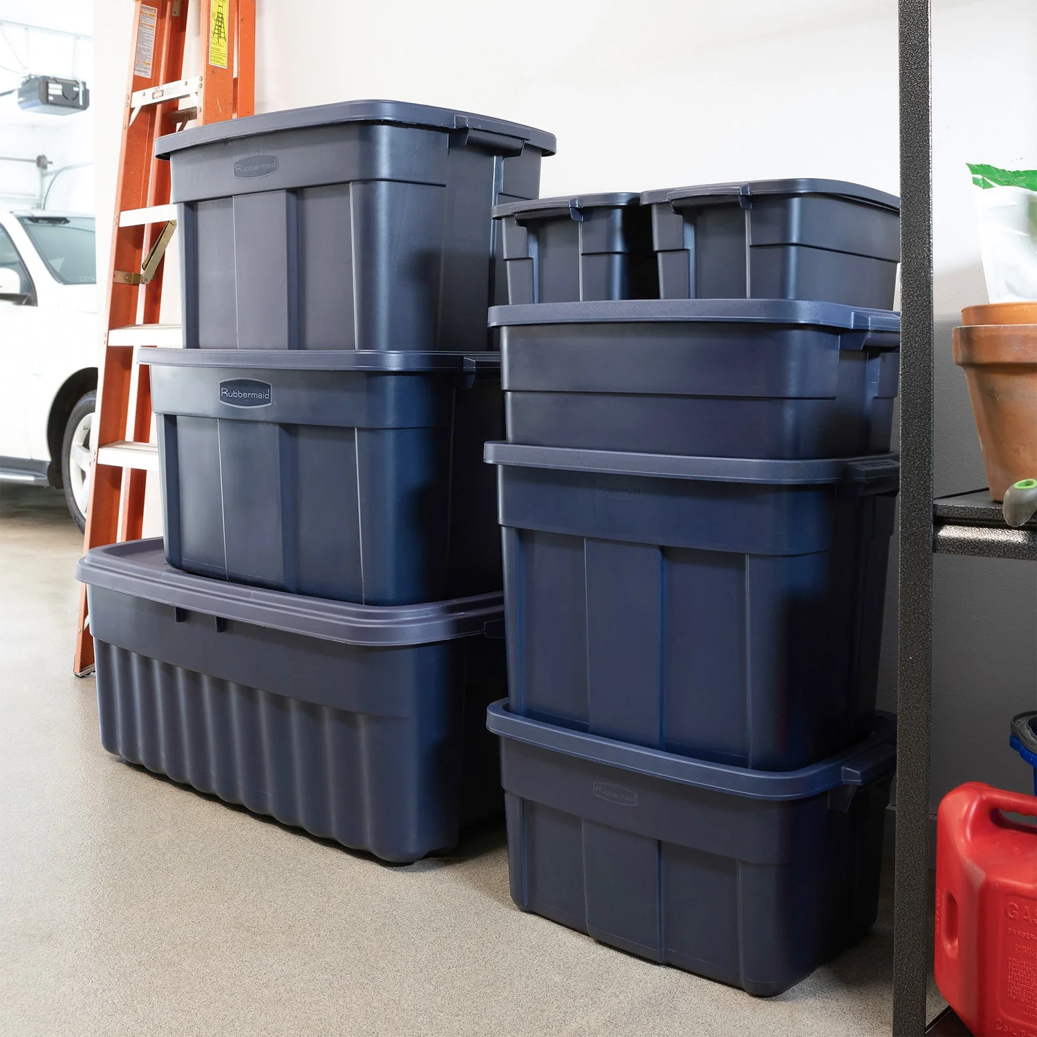 Rubbermaid 10 Gallon Stackable Storage Container, Dark Indigo Metallic (12 Pack) - Image 7
